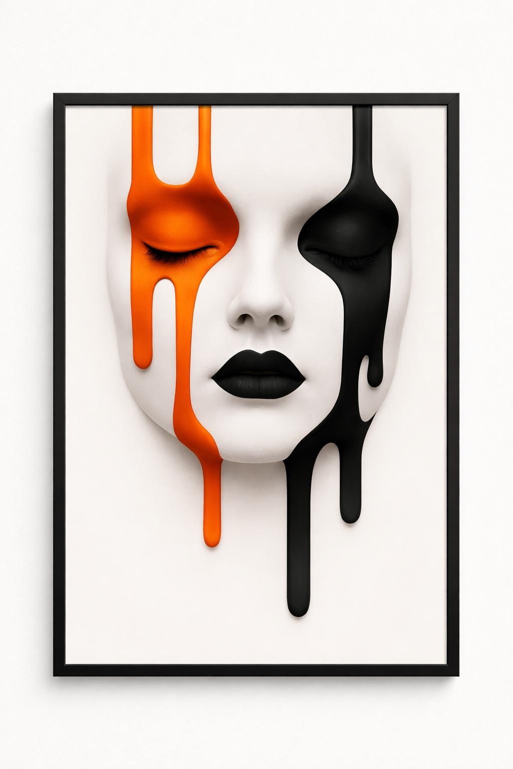 Abstract Melted Face Wall Art, Modern Surreal Portrait Print, Black Orange Minimal Art, Contemporary Digital Download