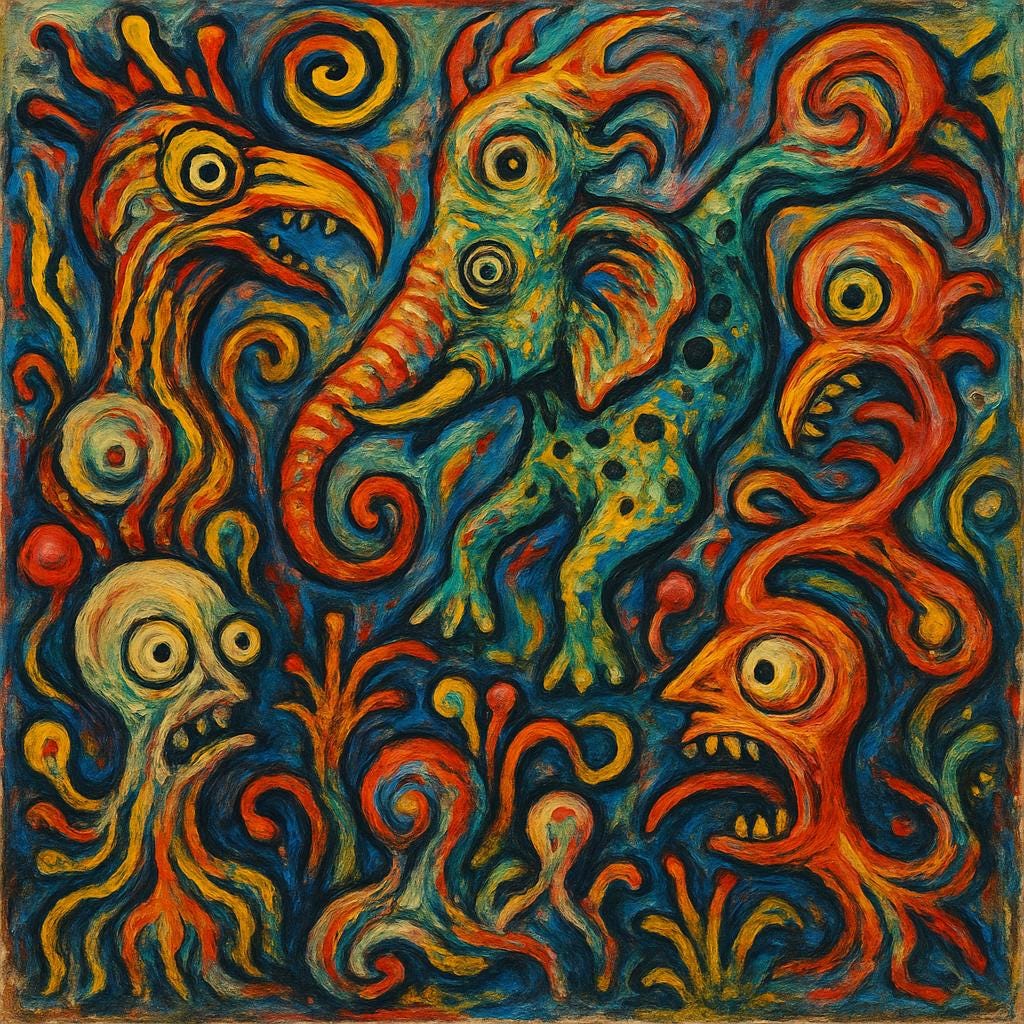 Abstract Surreal Monster Chaos | Oddest Art Ever | Colorful Psychedelic Creature Painting | Unique Wall Art