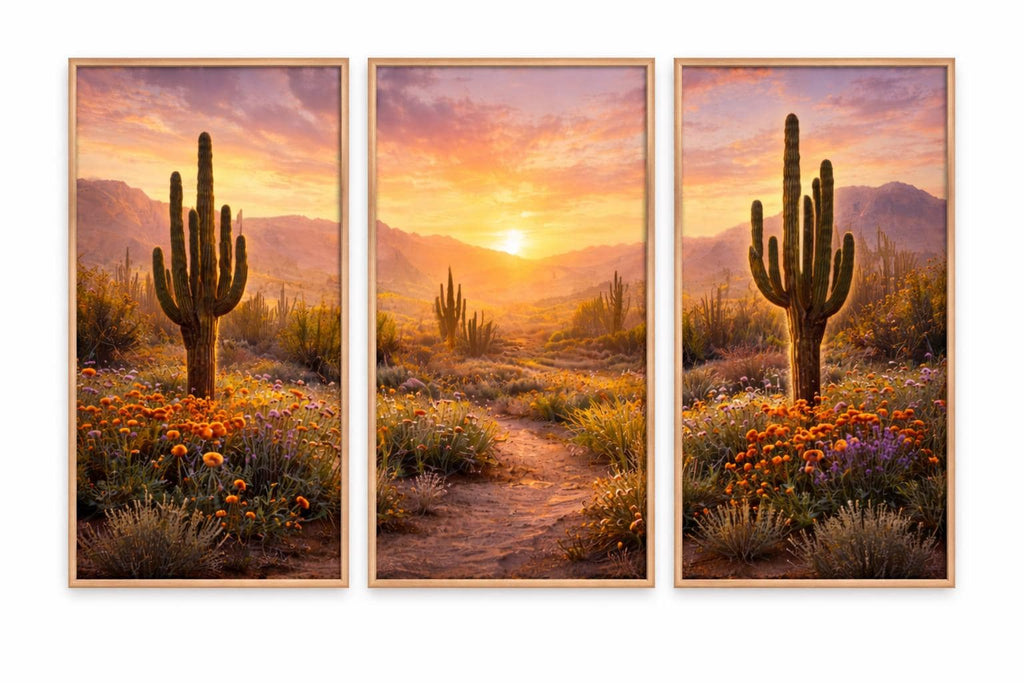 Desert Sunset Cactus Triptych Wall Art Set (Digital Download)