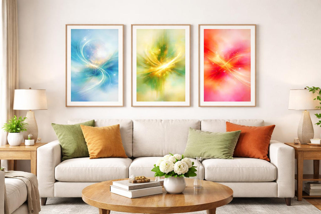 Abstract Triptych Wall Art Set, Blue Green Red, Modern Home Decor (Digital Download)