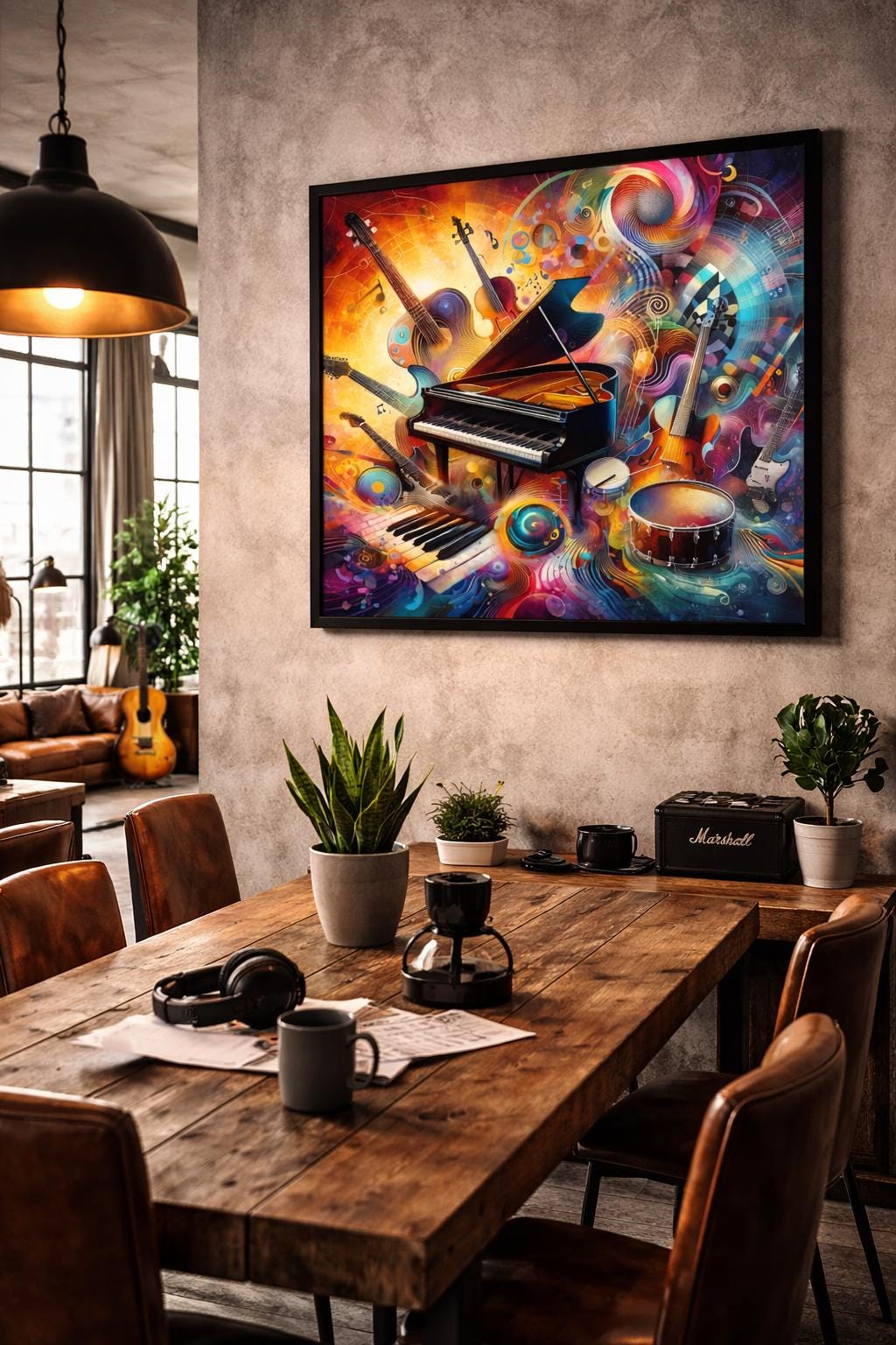 Abstract Music Instruments Art Print, Colorful Piano, Guitar, Violin (Digital Download)