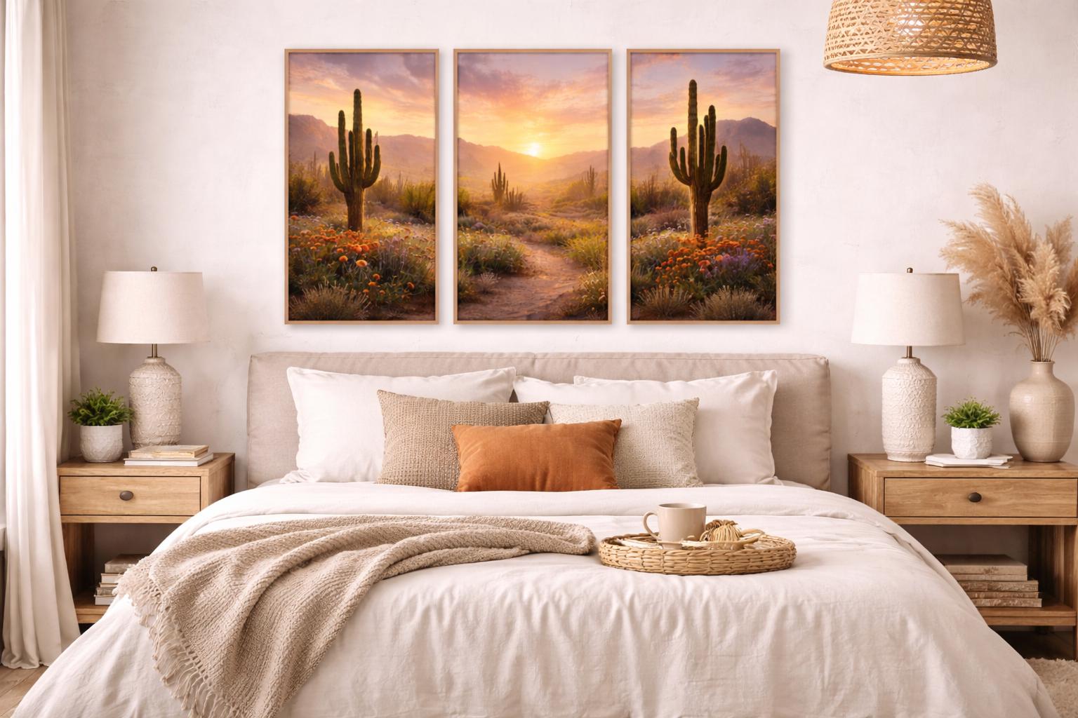 Desert Sunset Cactus Triptych Wall Art Set (Digital Download)