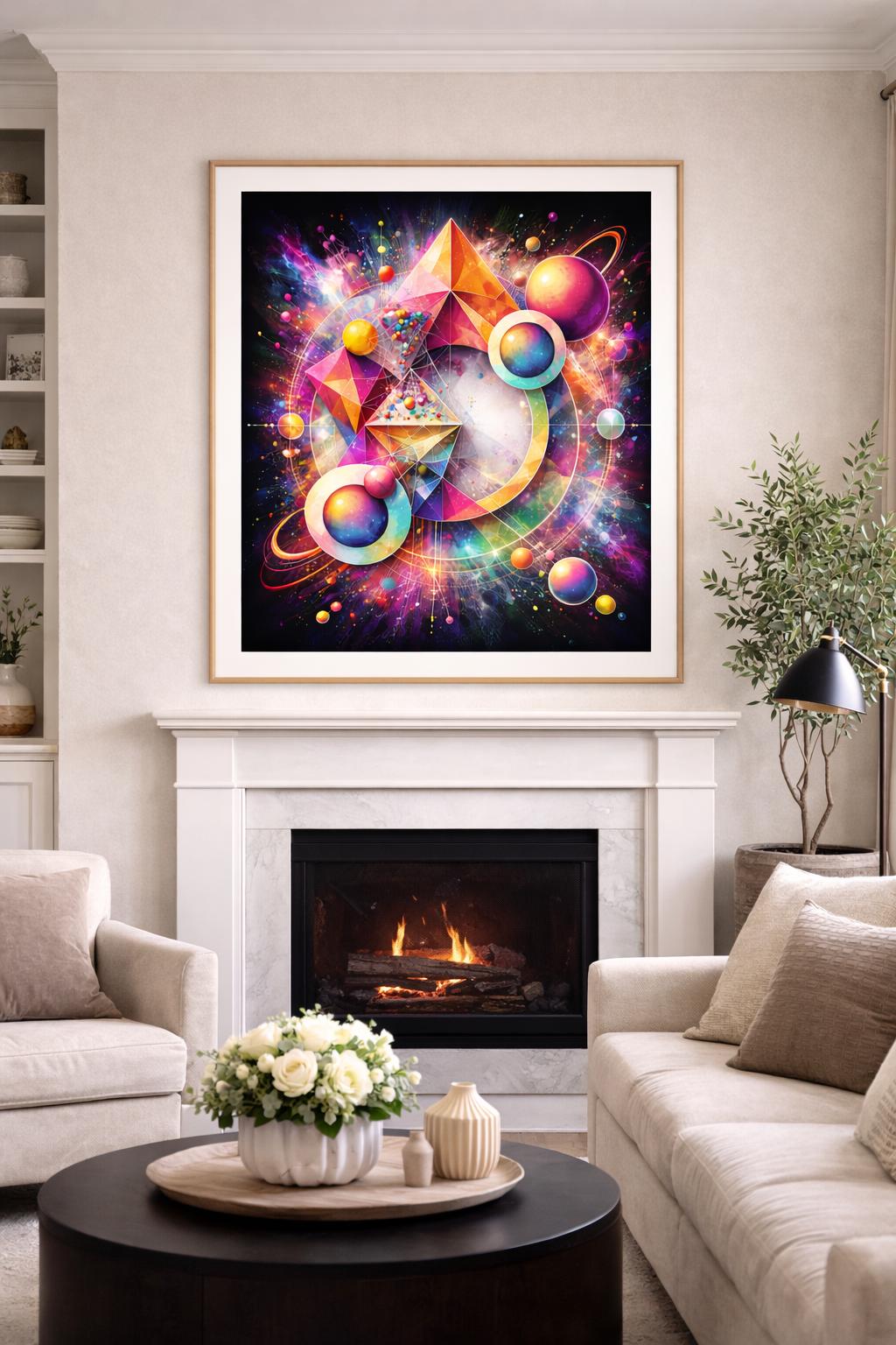 Futuristic Abstract Wall Art Printable | Vibrant Geometric Art | Colorful Cosmic Abstract | Modern Statement Wall Decor