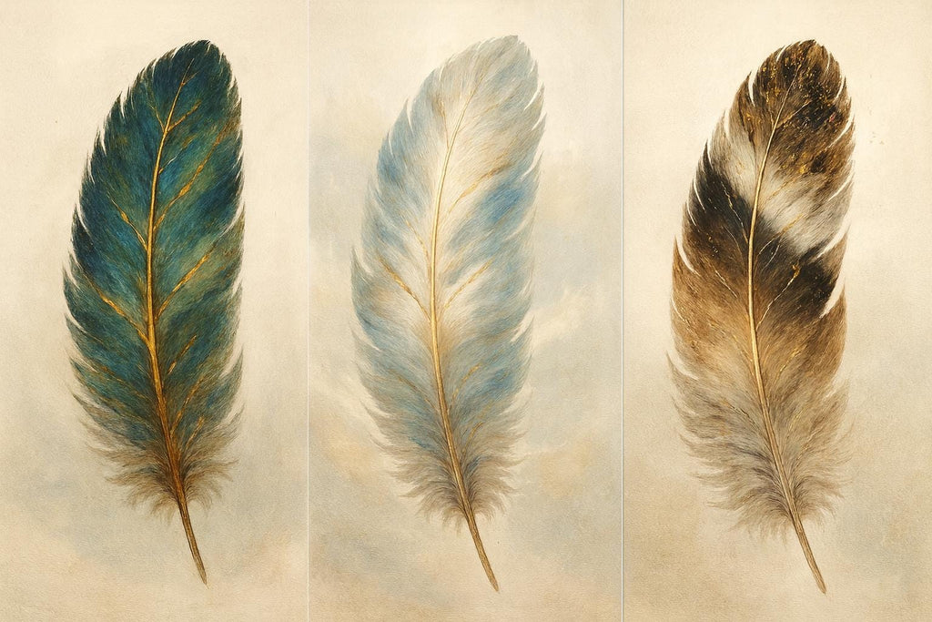 Feather Triptych Wall Art | Boho Gold Accent Art (Digital Download)