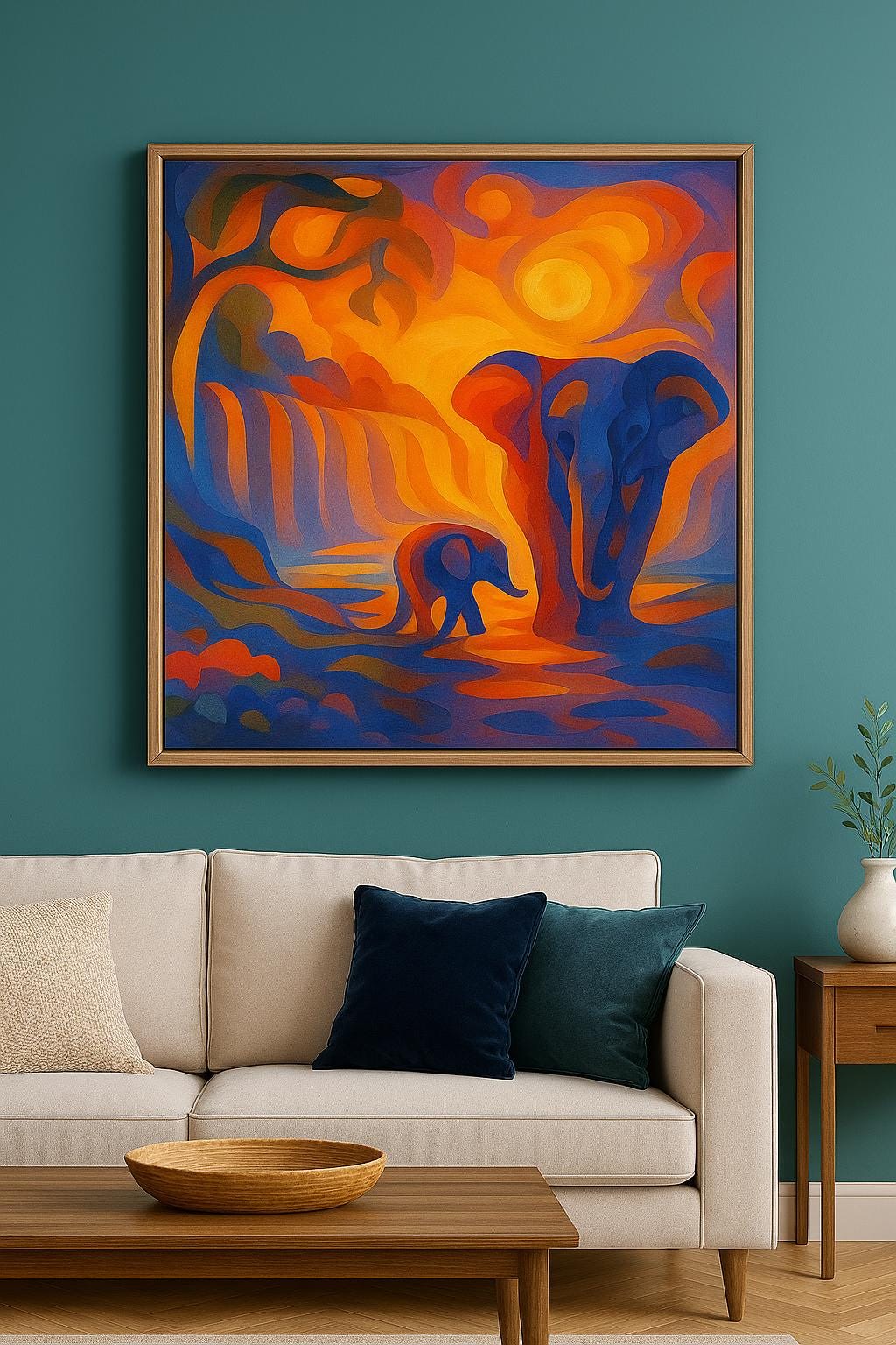 Abstract Elephant Art Print | Vibrant Sunset Safari Painting | Colorful Wildlife Wall art | Modern Animal