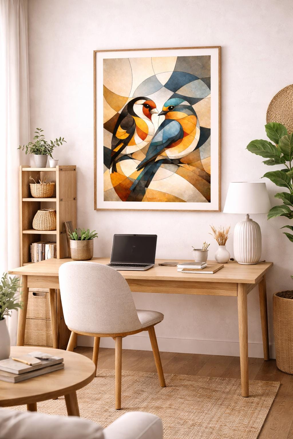 Abstract Cubist Birds Wall Art Printable, Modern Minimal Bird Artwork, Geometric Bird Art, Neutral Contemporary Decor