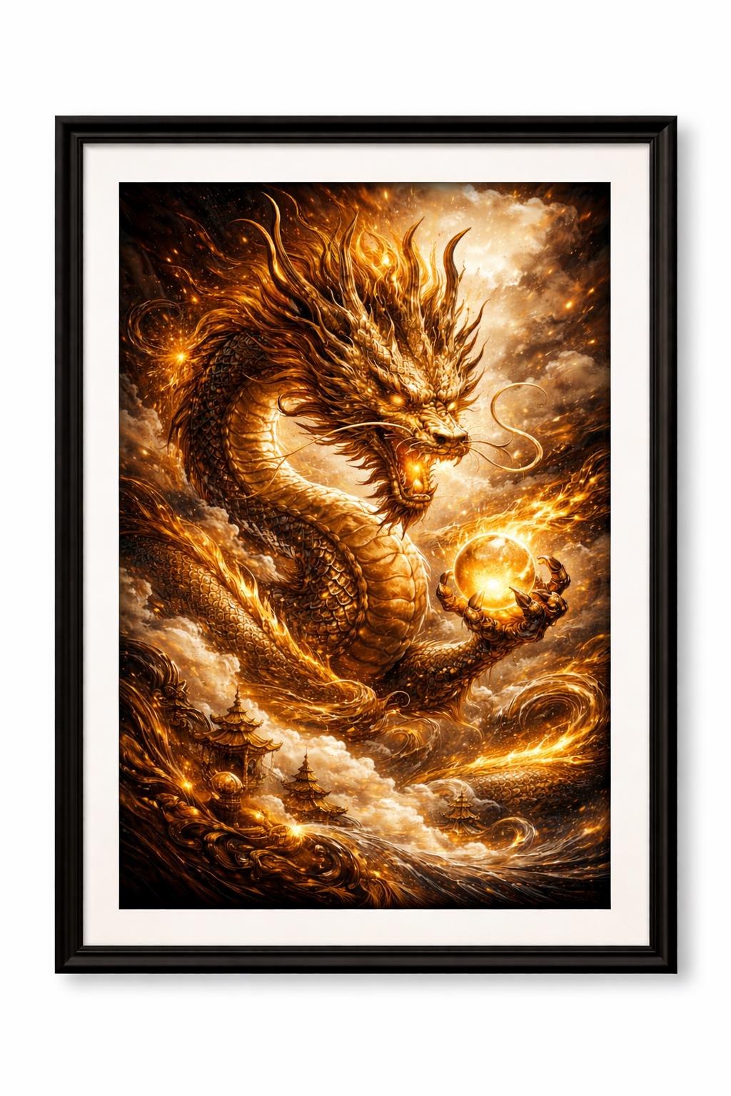 Chinese Dragon Wall Art Printable | Golden Dragon Artwork | Martial Arts & Feng Shui Decor | Powerful Asian Dragon Art