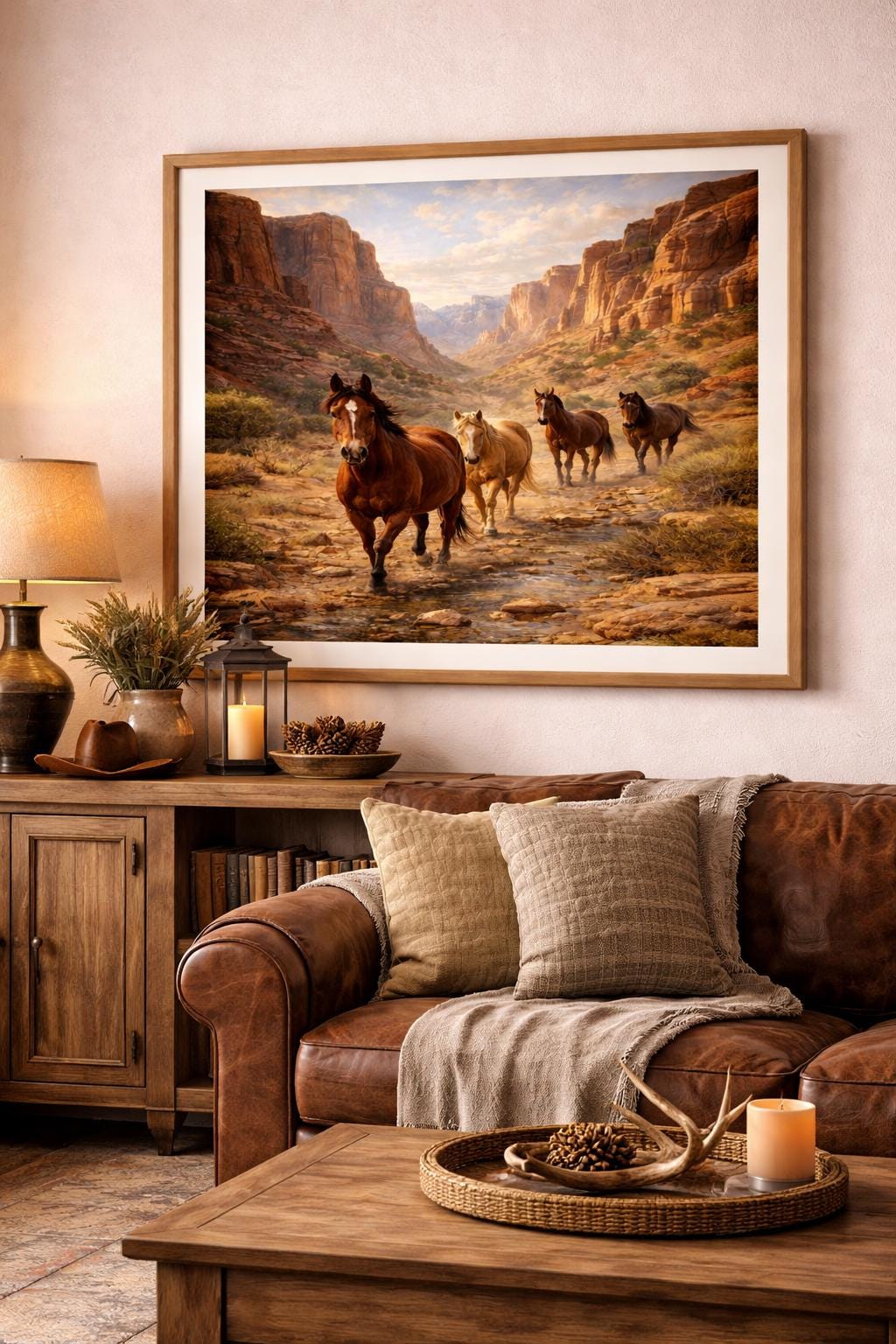 Horses in Desert Canyon Wall Art, Western Horse Landscape, Rustic Southwest Canyon Print, Cowboy Cabin Decor Printable