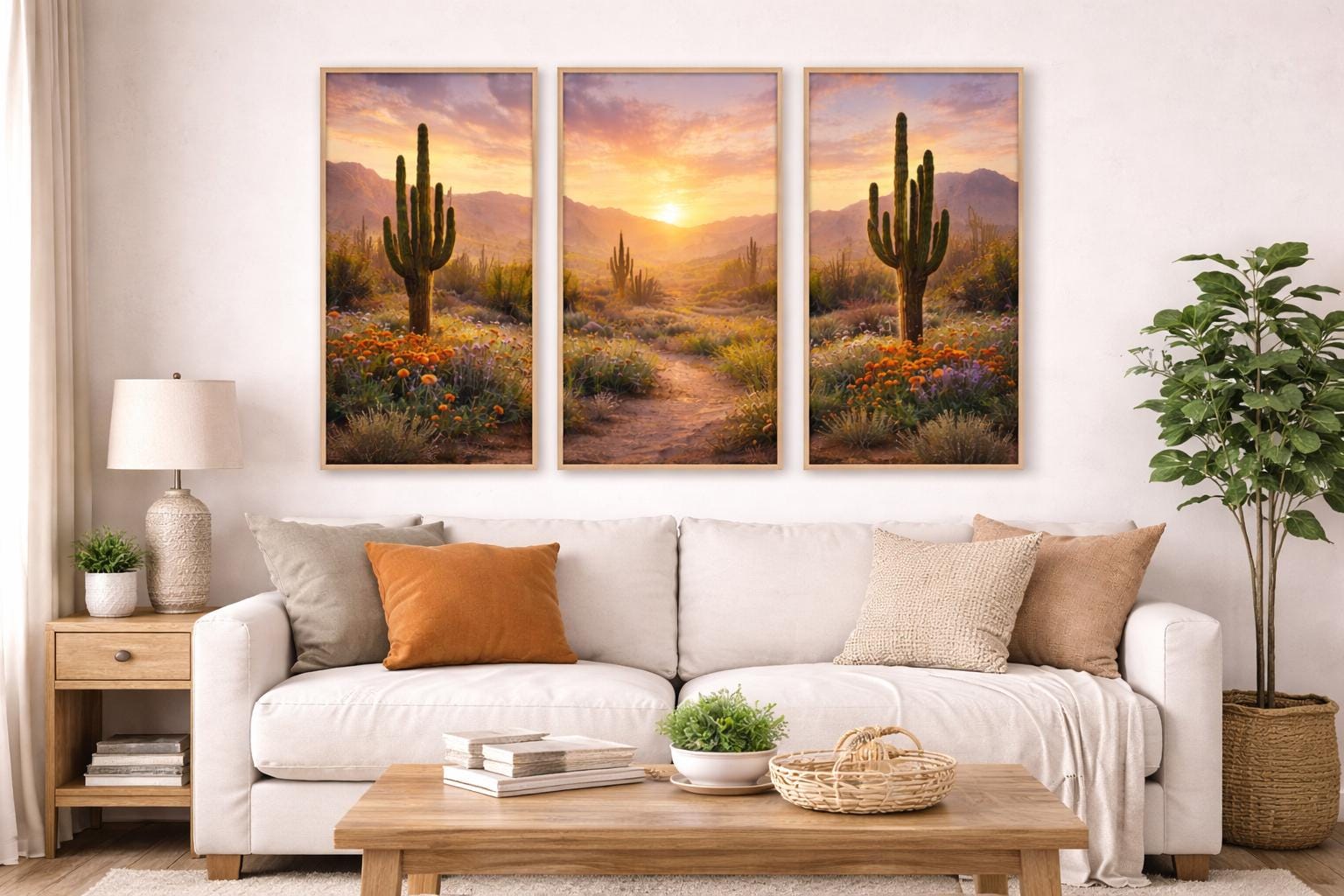 Desert Sunset Cactus Triptych Wall Art Set (Digital Download)