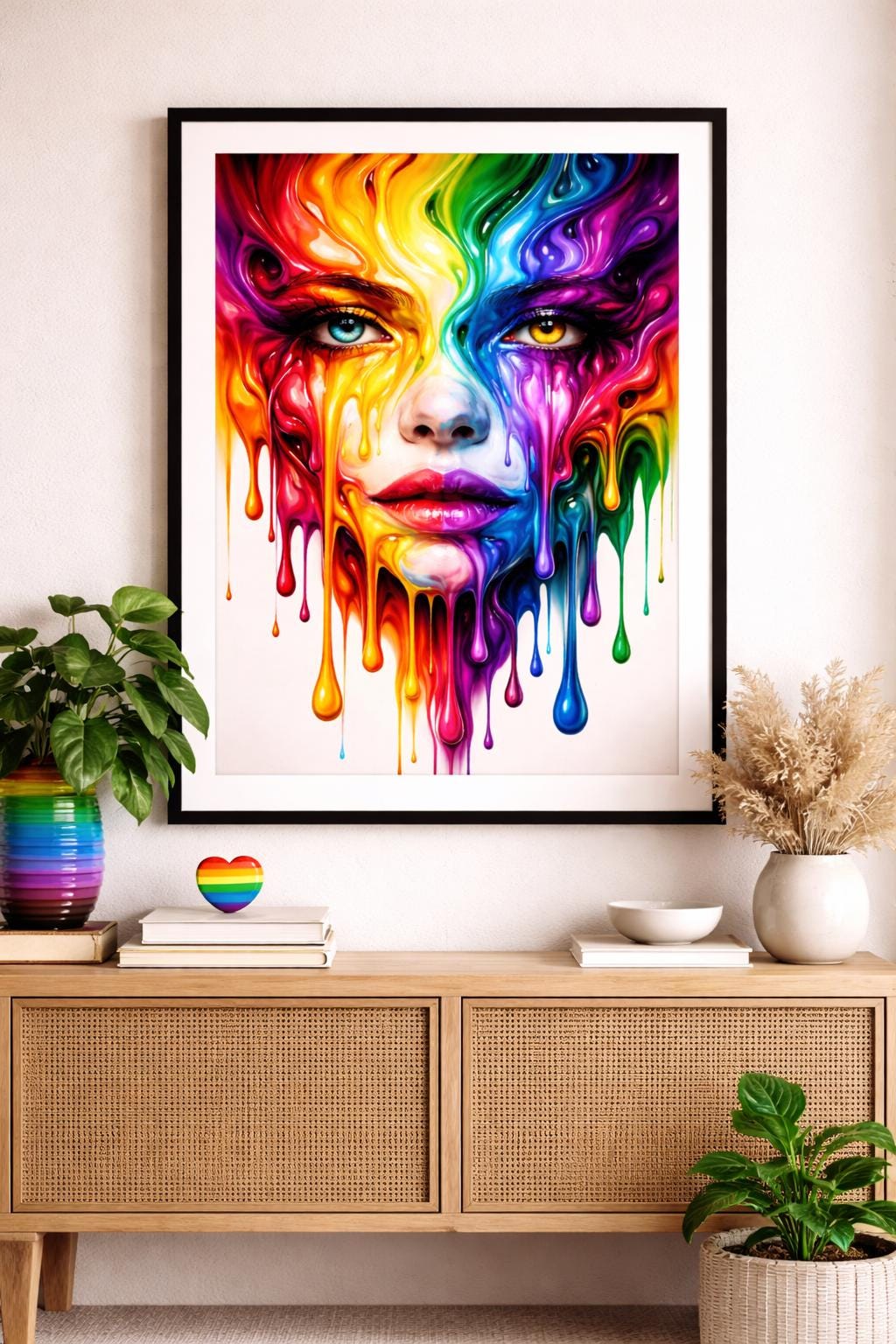 Abstract Melted Face Pride Wall Art, Rainbow Drip Portrait, LGBTQ Modern Art Print, Colorful Surreal Face Artwork