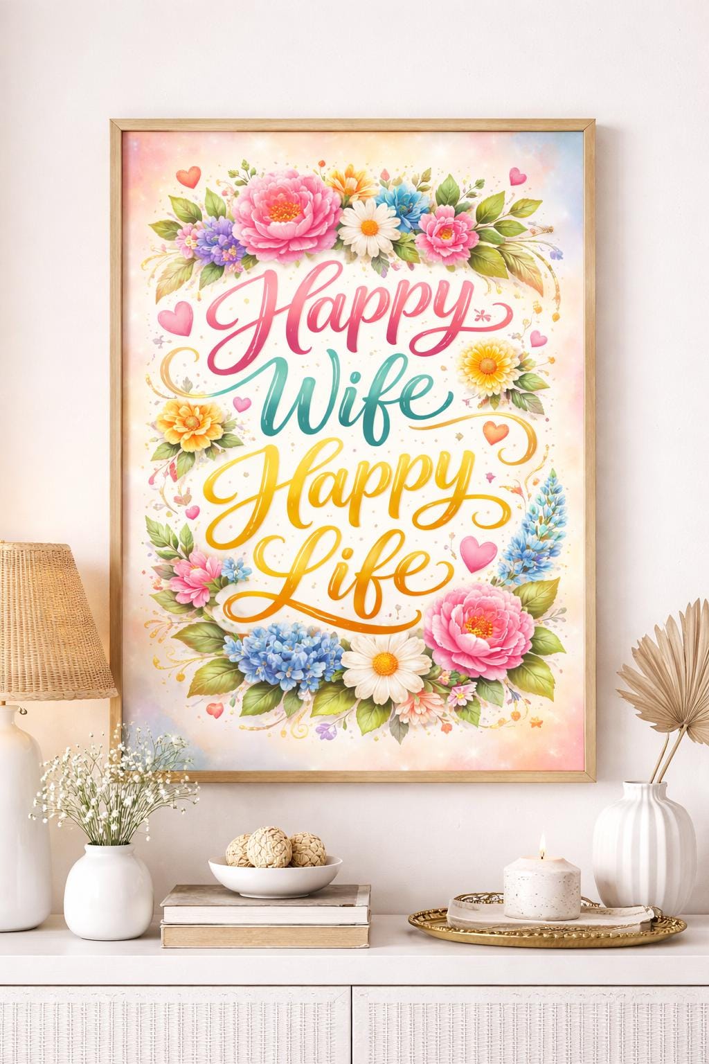Happy Wife Happy Life Poster | Funny Quote Wall Art | Marriage Humor Print | Printable Home Decor | Digital Download