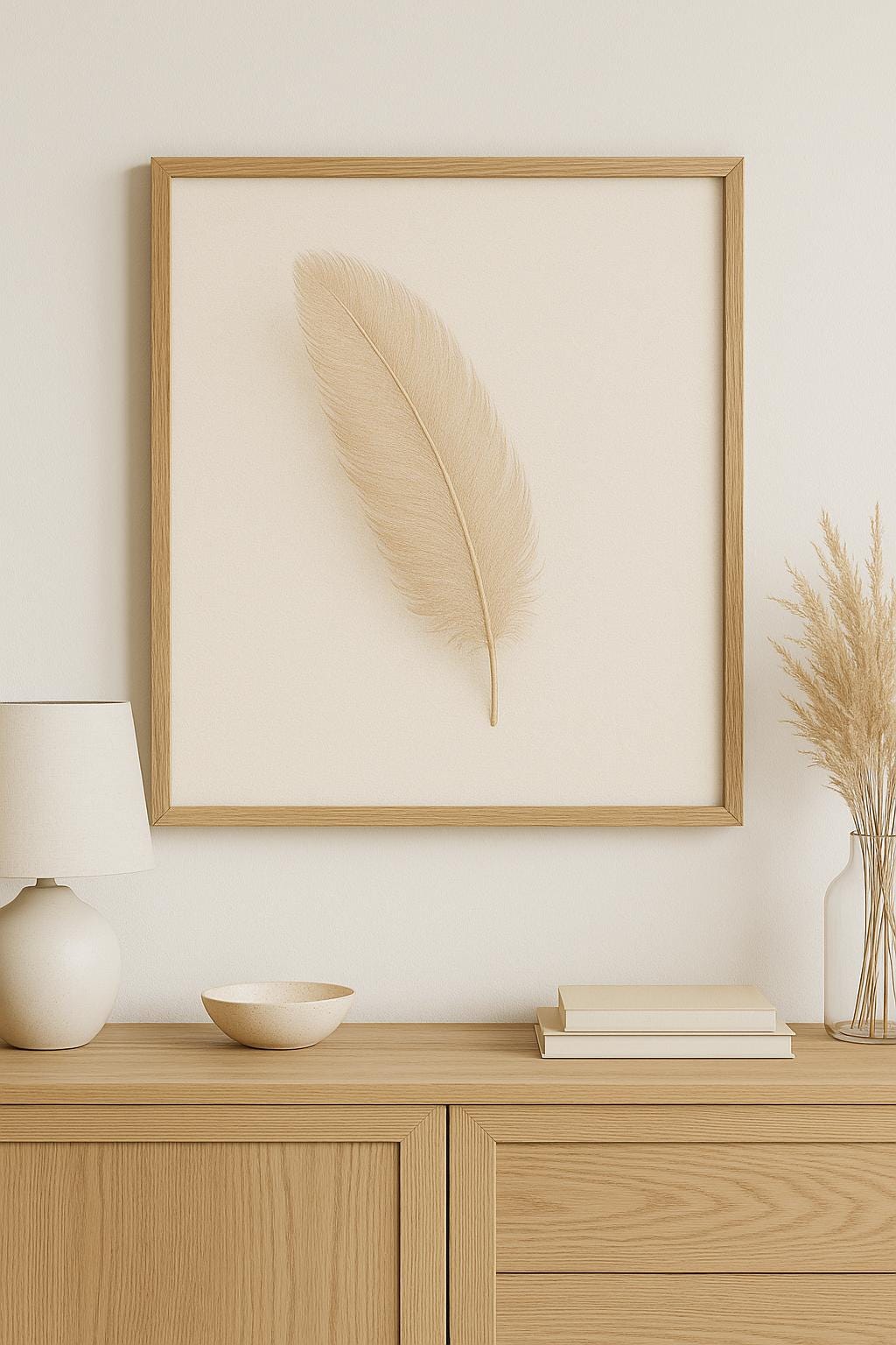 Beige Feather Print | Minimalist Scandinavian Wall Art (Digital Download)