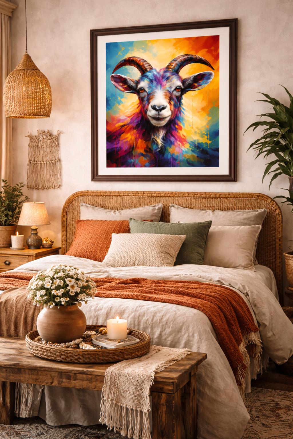 Colorful Goat Wall Art, Vibrant Farm Animal, Modern Rustic Decor, Whimsical Goat Portrait Printable