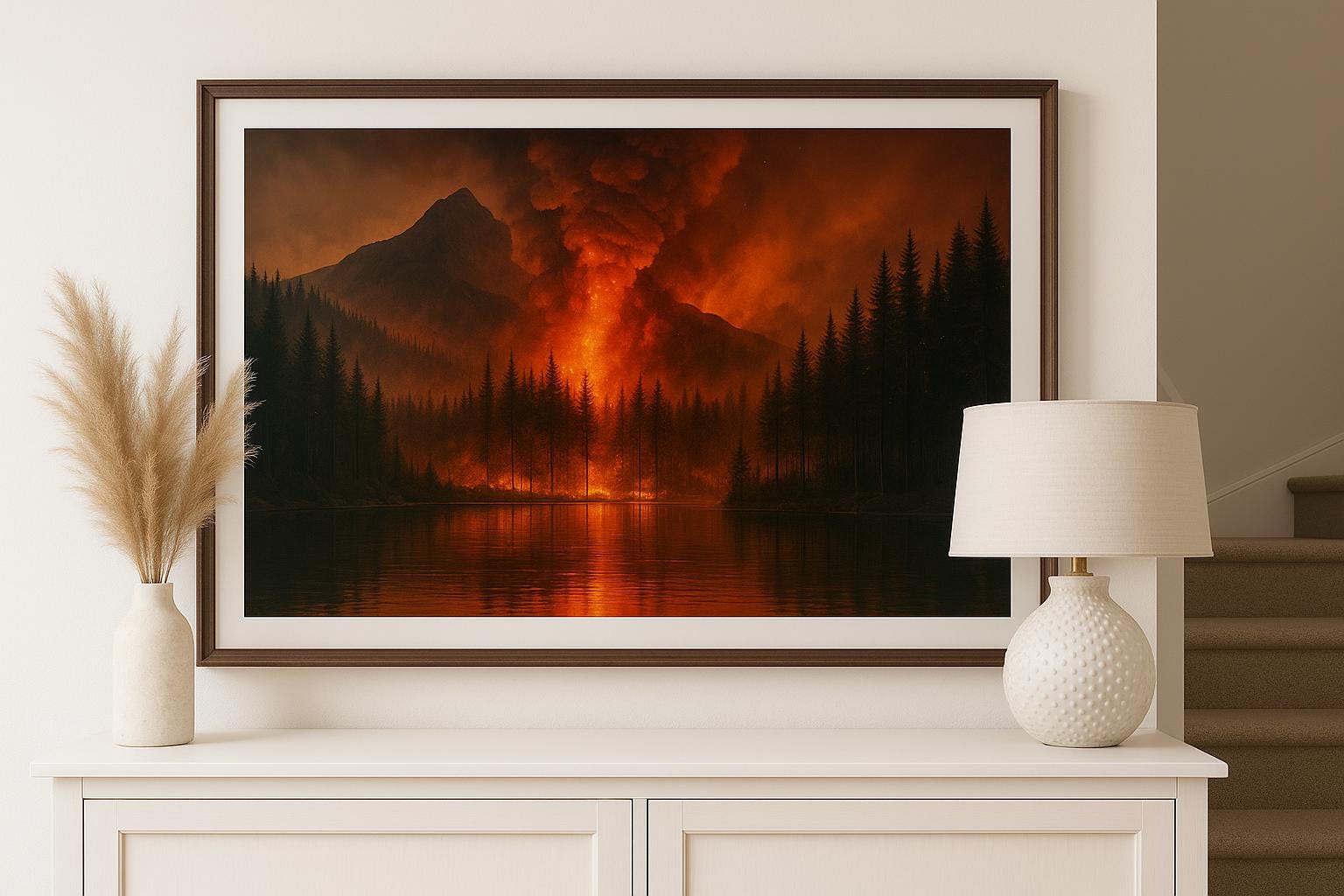 Fiery Mountain Forest Fire Landscape Art