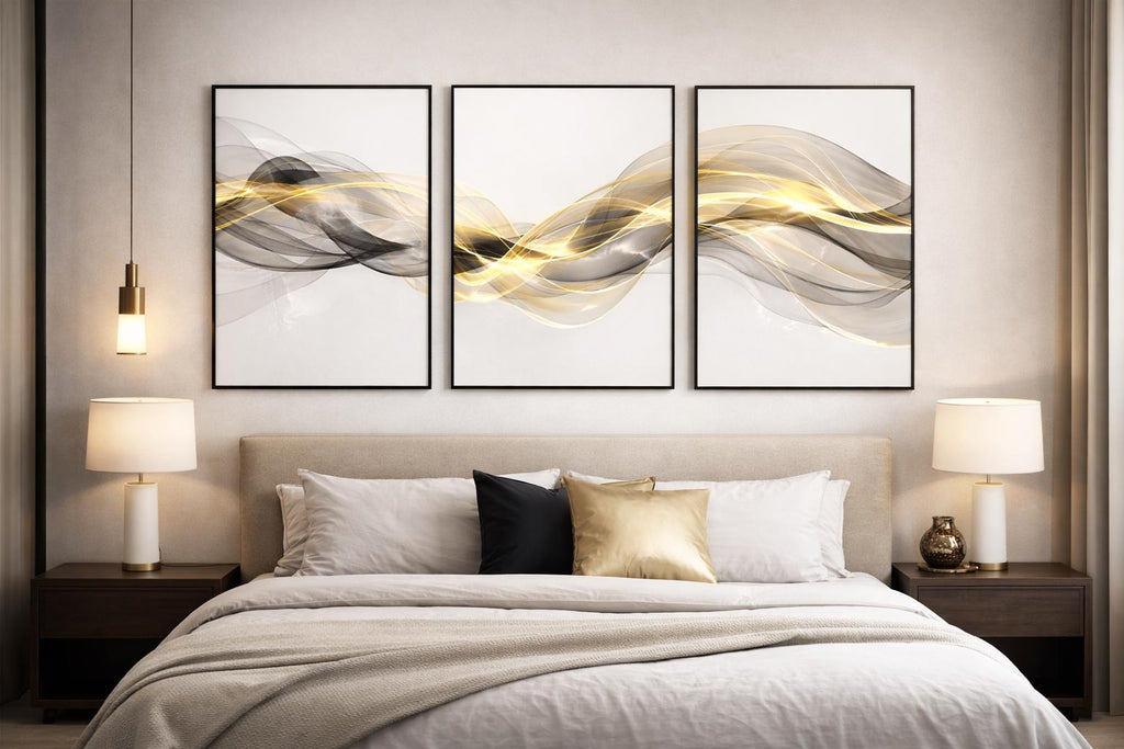 Abstract Gold Ribbon Triptych, Modern Neutral Art (PDF Download Set of 3)