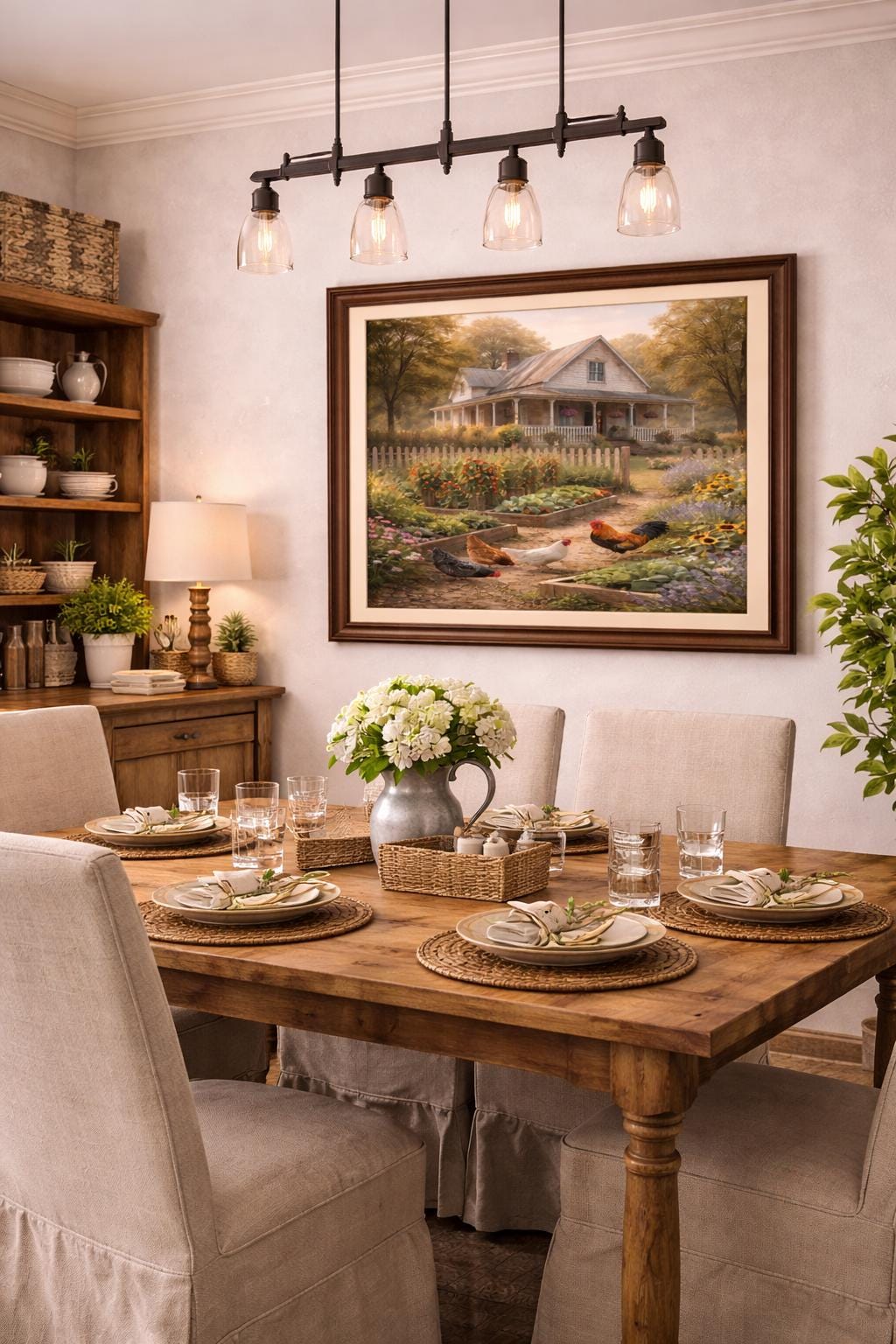 Farmhouse Garden With Chickens Wall Art, Country Garden Print, Rustic Farm Decor, Chicken Art Printable, Cottagecore Wall Art, Instant print