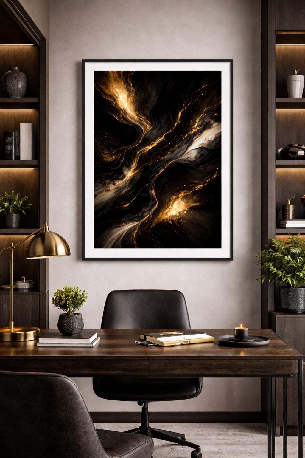 Black and Gold Abstract Wall Art, Luxury Modern Printable, Elegant Gold Vein Art, Minimal Dark Home Decor