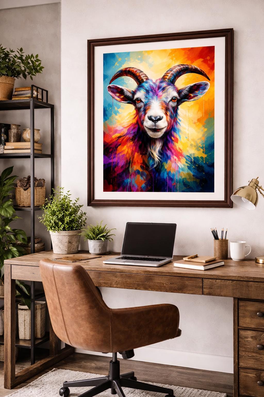 Colorful Goat Wall Art, Vibrant Farm Animal, Modern Rustic Decor, Whimsical Goat Portrait Printable