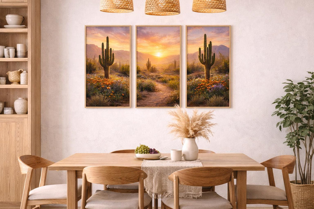 Desert Sunset Cactus Triptych Wall Art Set (Digital Download)