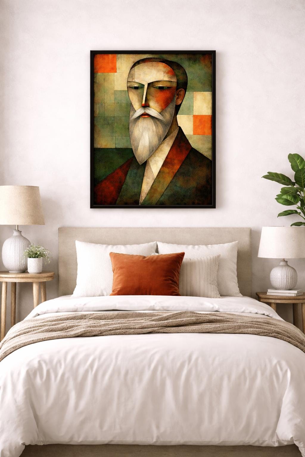 Abstract Cubist Man Wall Art, Bearded Male Portrait Print, Modern Geometric Face Art, Contemporary Printable Artwork