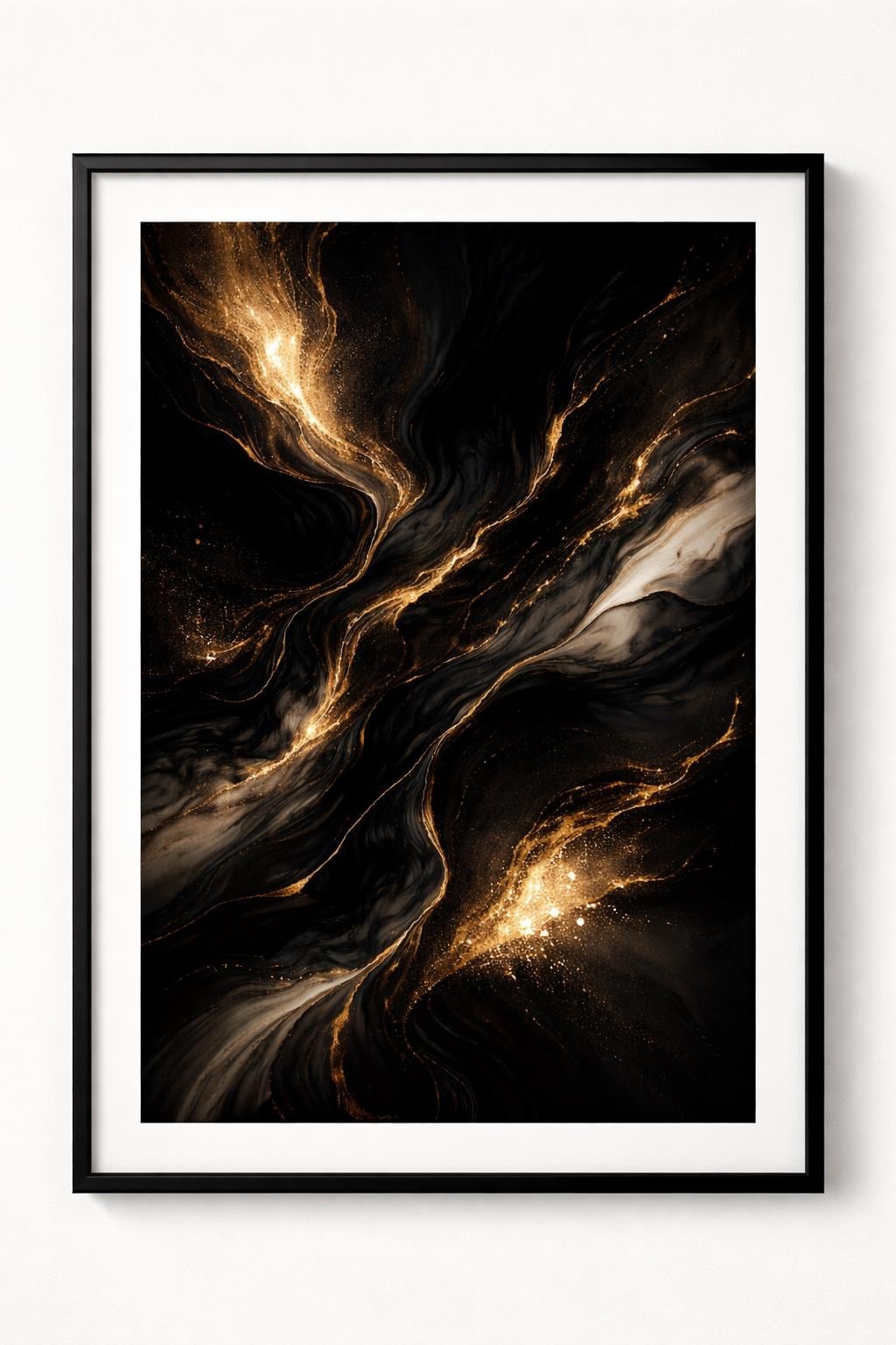 Black and Gold Abstract Wall Art, Luxury Modern Printable, Elegant Gold Vein Art, Minimal Dark Home Decor