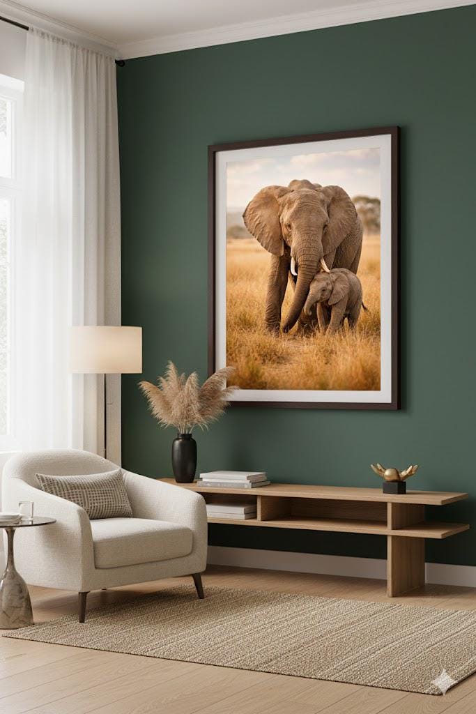 Elephant and Baby Art | Safari Nursery Wall Art (Digital Download)