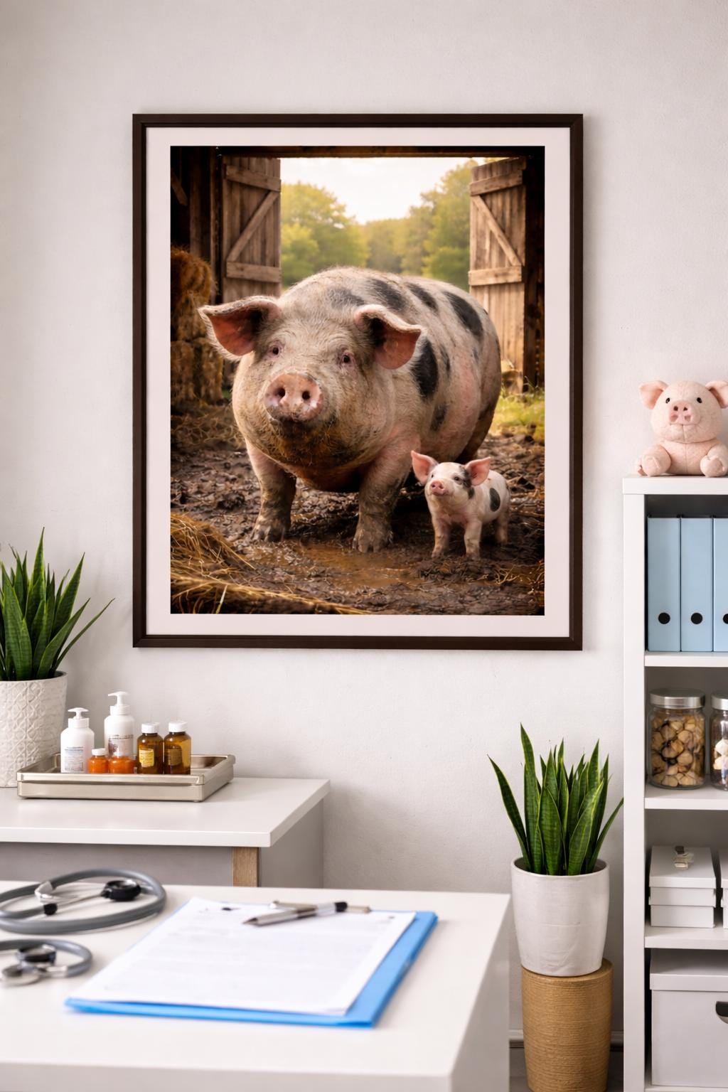 Funny Pig Wall Art, Realistic Farm Pig Art, Big Pig and Piglet Artwork, Rustic Farmhouse Barn Decor Printable