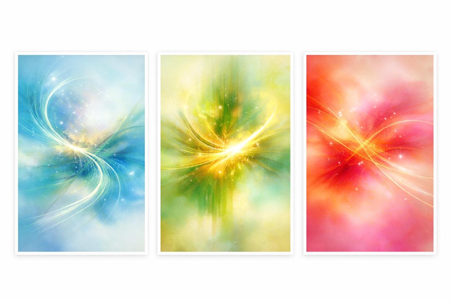 Abstract Triptych Wall Art Set, Blue Green Red, Modern Home Decor (Digital Download)