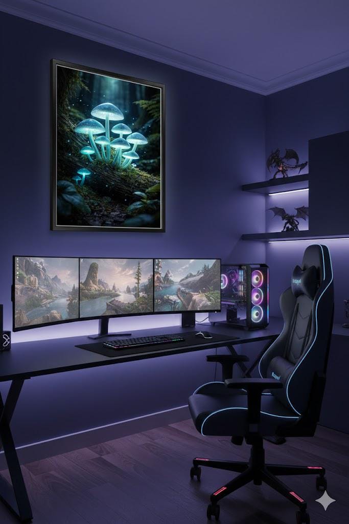 Bioluminescent Mushroom Print | Fantasy Forest Wall Art (Digital Download)