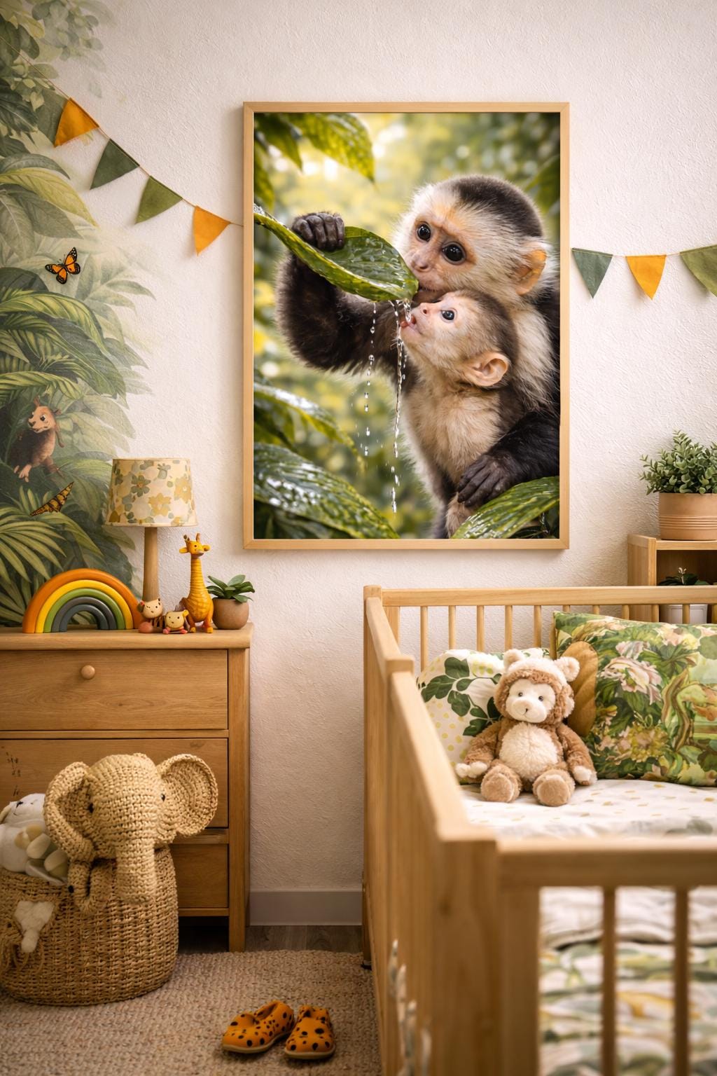 Capuchin Monkey Art | Mother and Baby Rainforest Nursery Art (Digital Download)