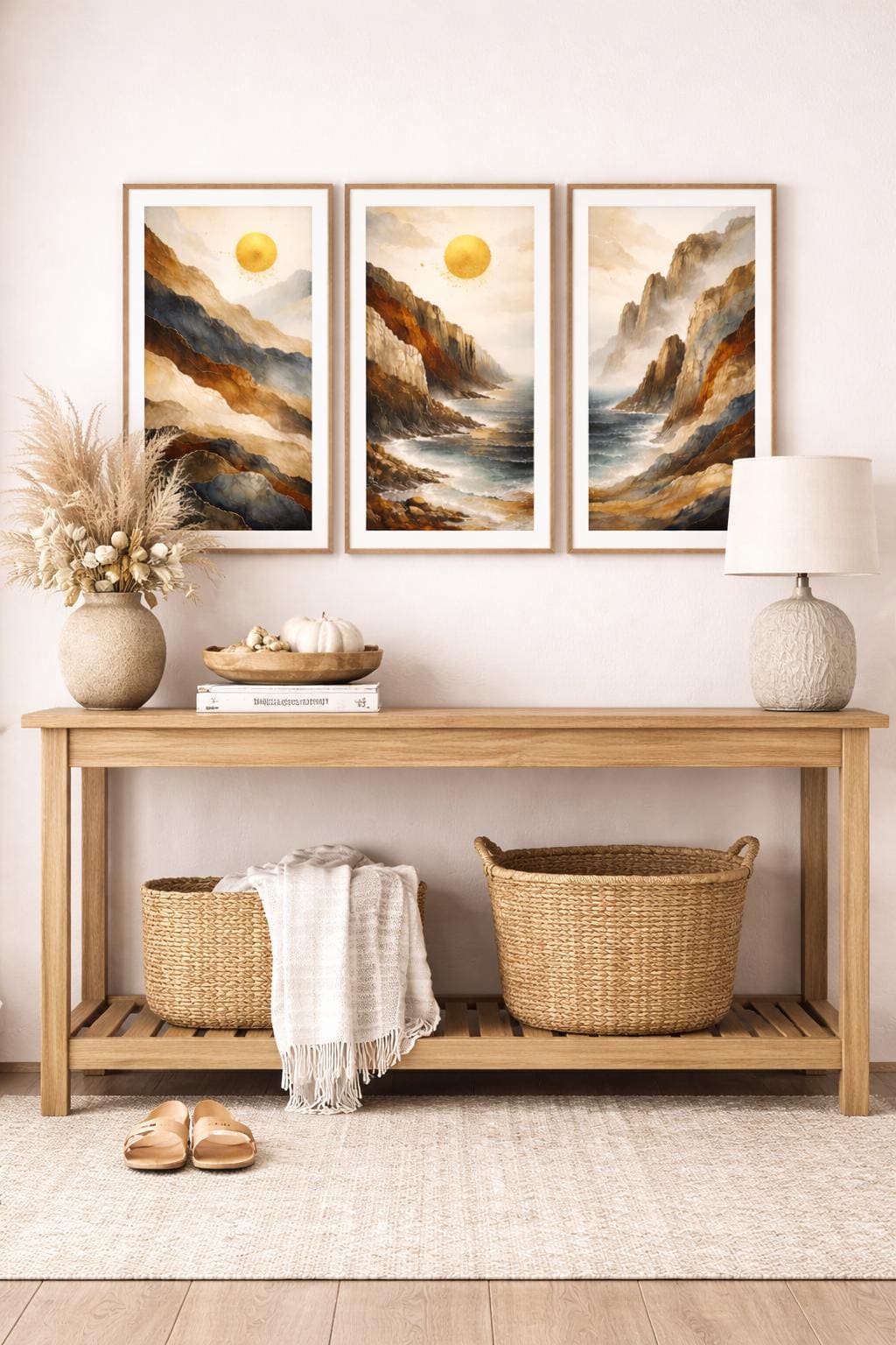 Coastal Cliffs Triptych Art Print, Abstract Seascape, Earth Tone Wall Decor (Digital Download)