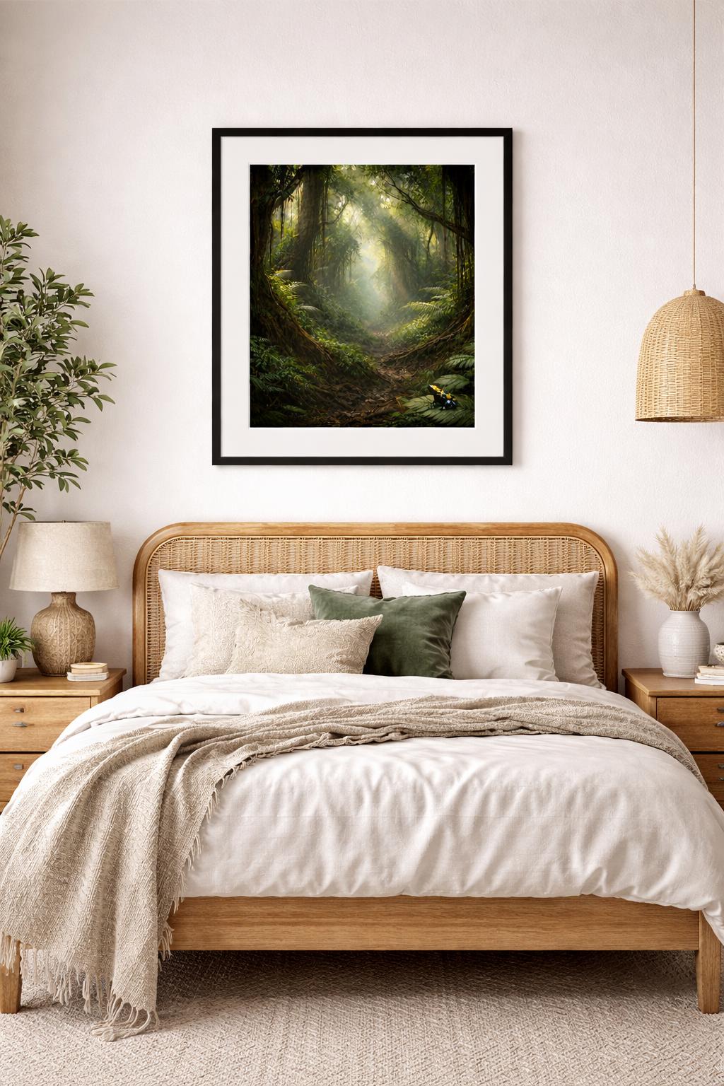 Deep Jungle Wall Art, Surreal Rainforest Artwork, Mystical Jungle Decor, Tropical Nature Printable, Green Forest Art