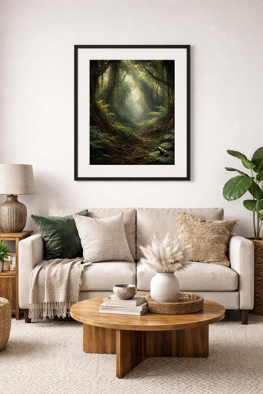 Deep Jungle Wall Art, Surreal Rainforest Artwork, Mystical Jungle Decor, Tropical Nature Printable, Green Forest Art