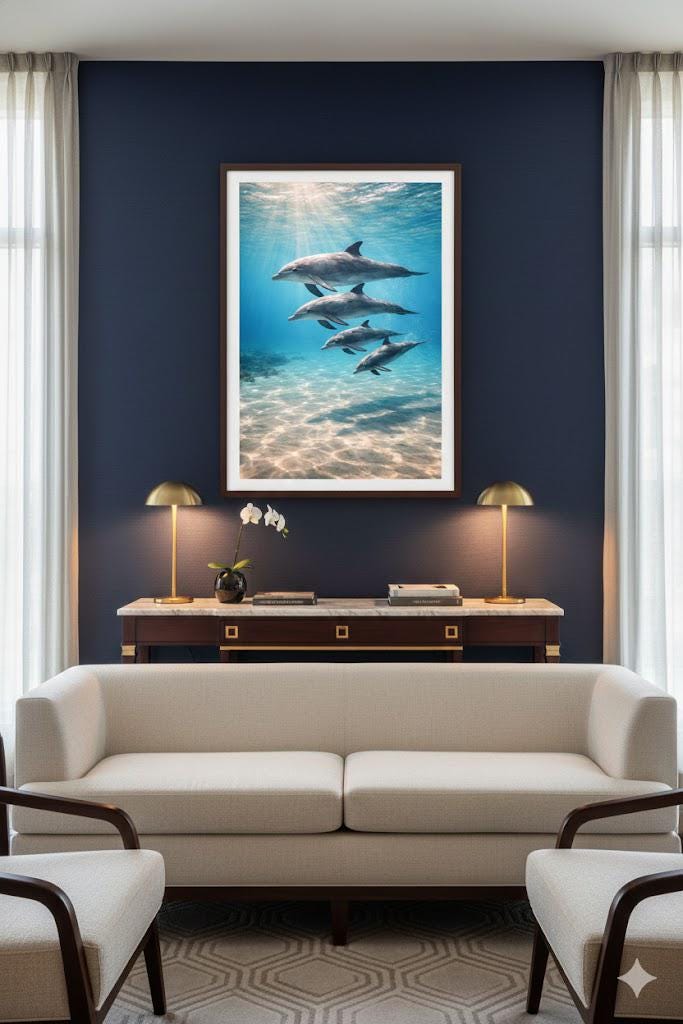 Dolphins Swimming Wall Art Printable | Ocean Nursery Decor | Calm Marine Life Art | Dolphin Family Print | Instant Download