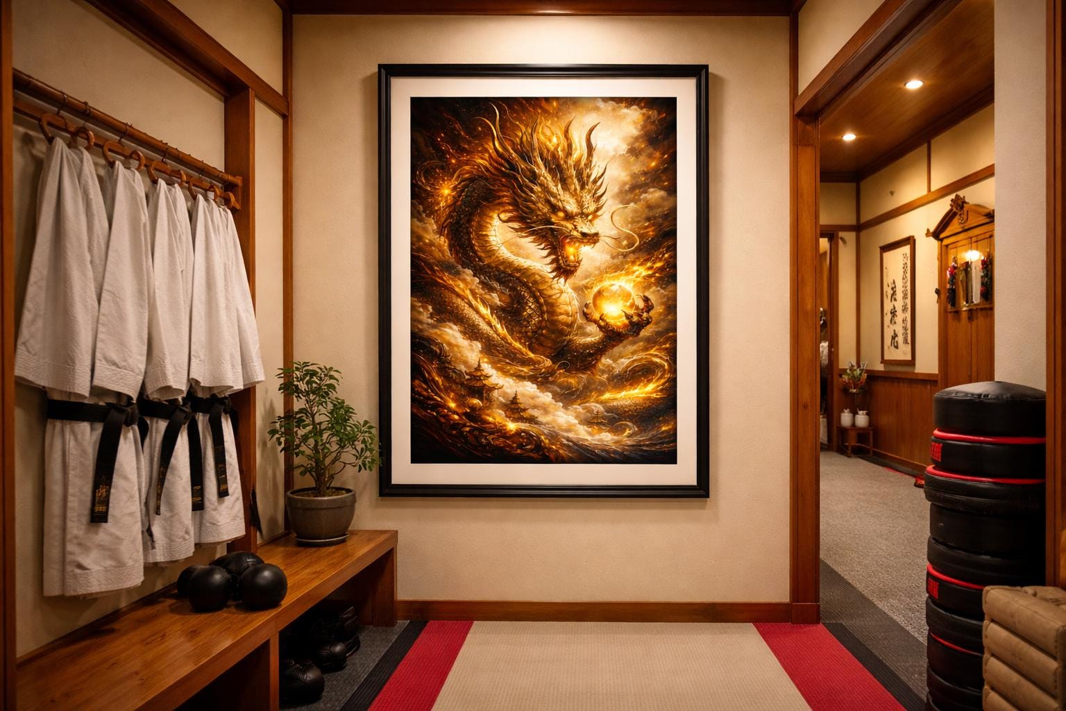 Chinese Dragon Wall Art Printable | Golden Dragon Artwork | Martial Arts & Feng Shui Decor | Powerful Asian Dragon Art