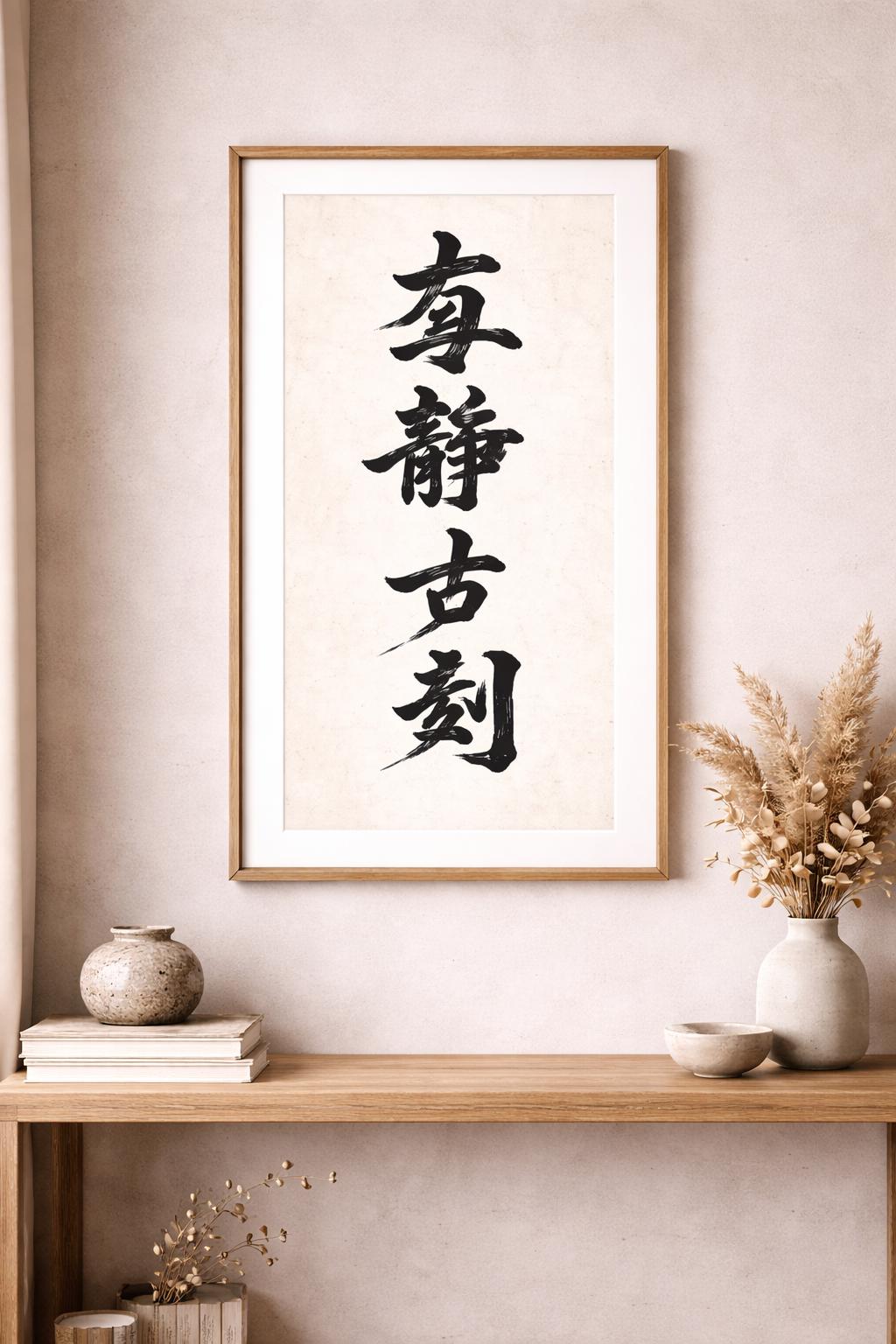 Zen Chinese Calligraphy Art, Vertical Banner, Minimalist Asian Decor (Digital Download)