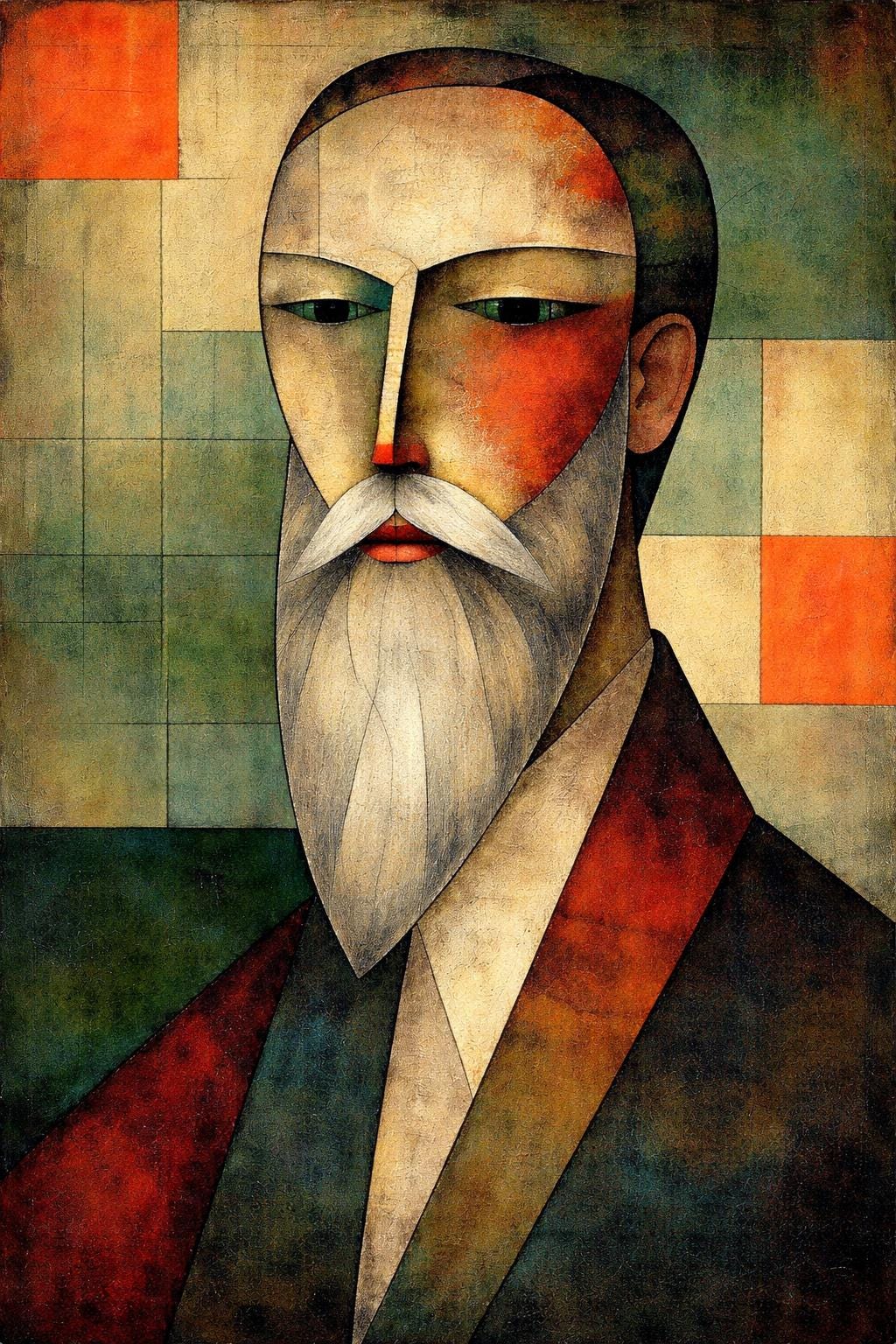Abstract Cubist Man Wall Art, Bearded Male Portrait Print, Modern Geometric Face Art, Contemporary Printable Artwork