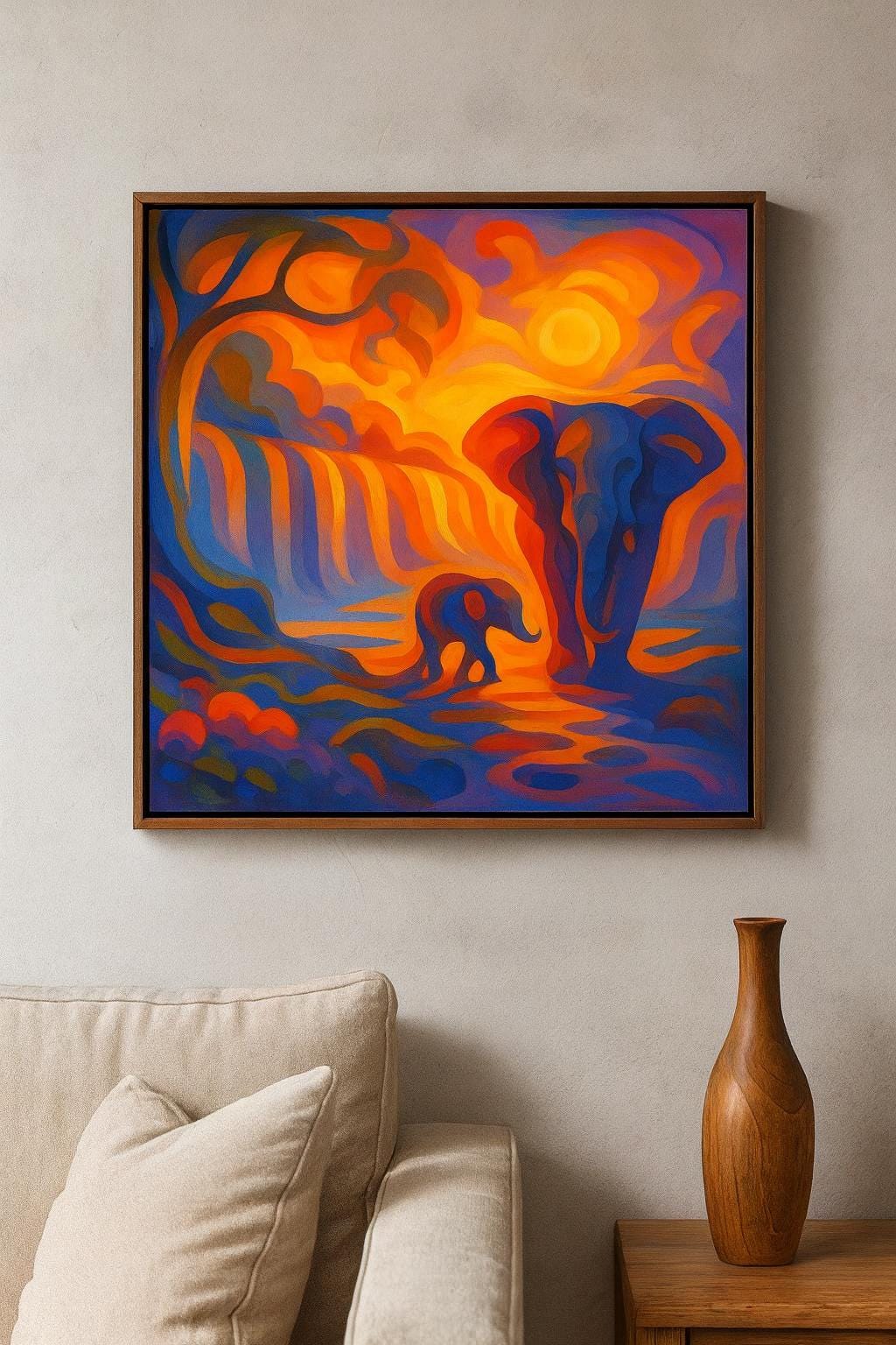 Abstract Elephant Art Print | Vibrant Sunset Safari Painting | Colorful Wildlife Wall art | Modern Animal