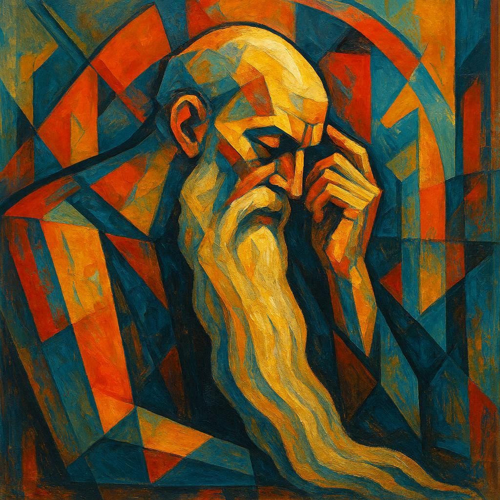 Cubist Elder Portrait Wall Art Abstract Geometric Painting Deep Wisdom Artwork Modern artwork