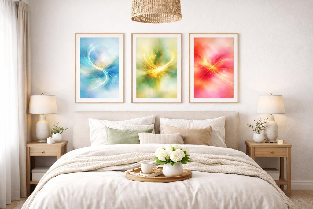 Abstract Triptych Wall Art Set, Blue Green Red, Modern Home Decor (Digital Download)