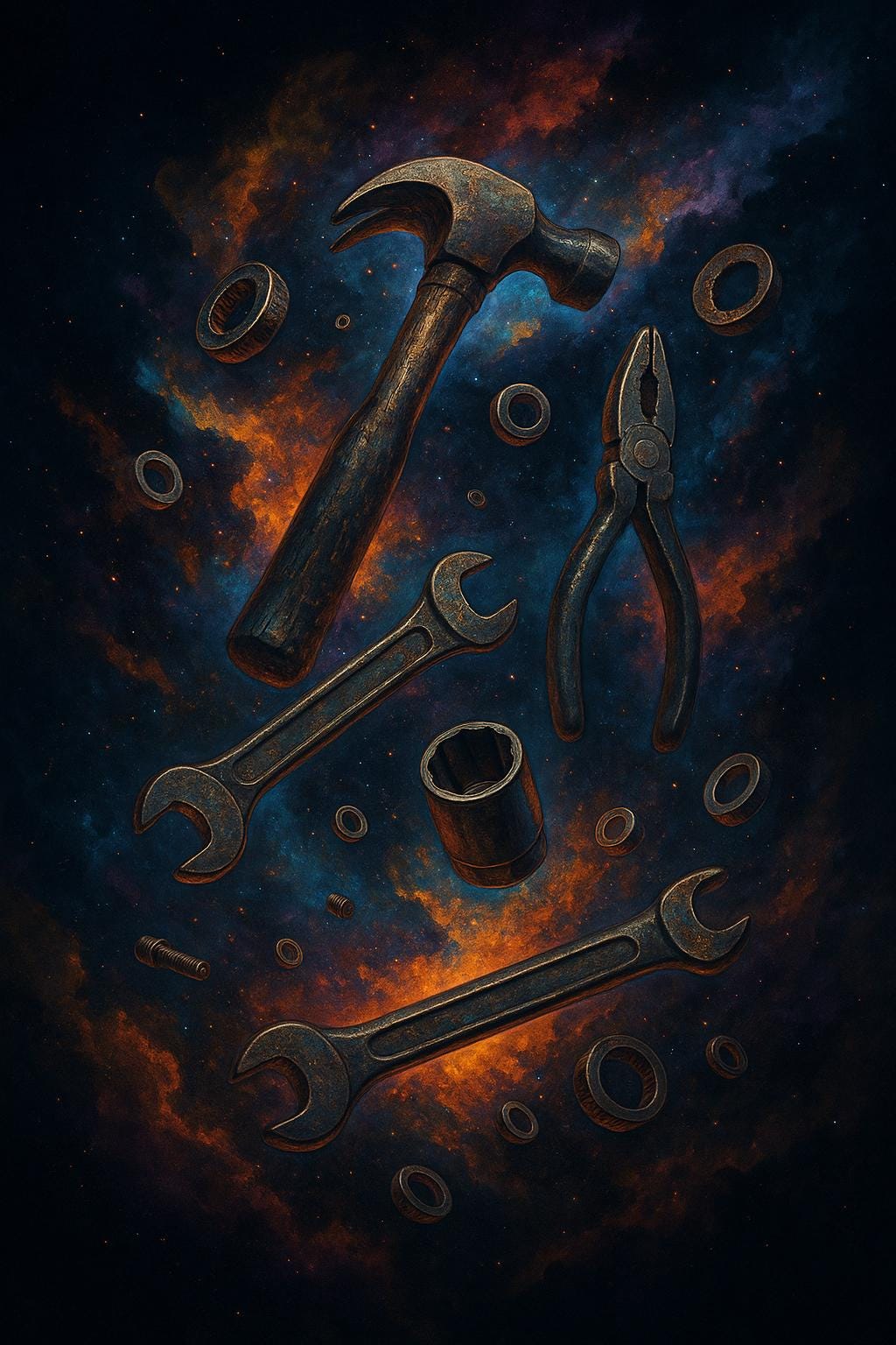 Cosmic Mechanic Tools Print – Galaxy Garage Art, Man Cave Decor