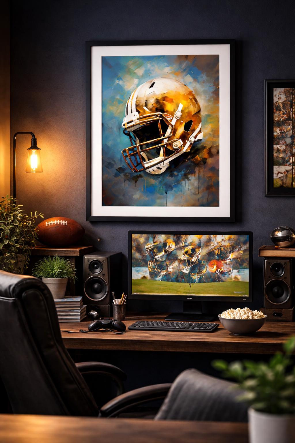 Football Helmet Wall Art Printable, Modern Sports Decor, Man Cave Football Art, Game Room Wall Art, Instant Download