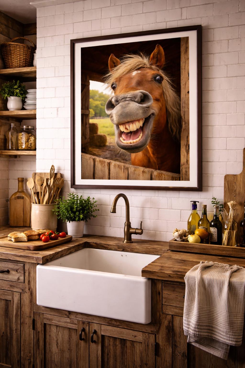Funny Horse Wall Art, Realistic Horse Teeth Print, Rustic Farm Humor Decor, Western Barn Animal Artwork Printable