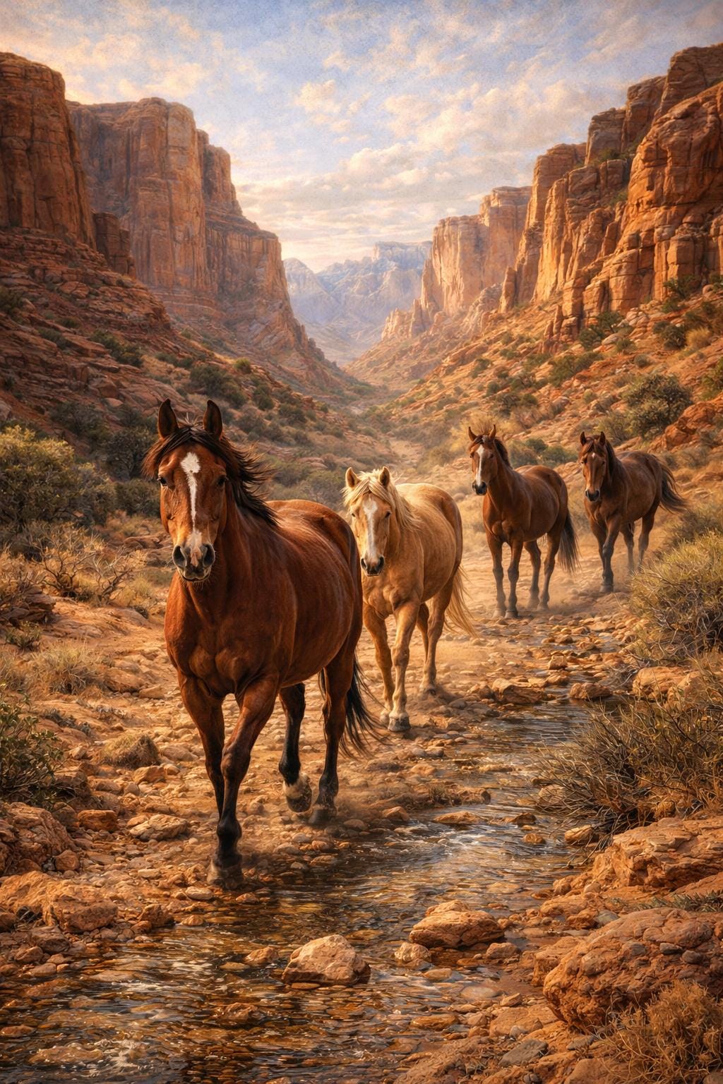 Horses in Desert Canyon Wall Art, Western Horse Landscape, Rustic Southwest Canyon Print, Cowboy Cabin Decor Printable