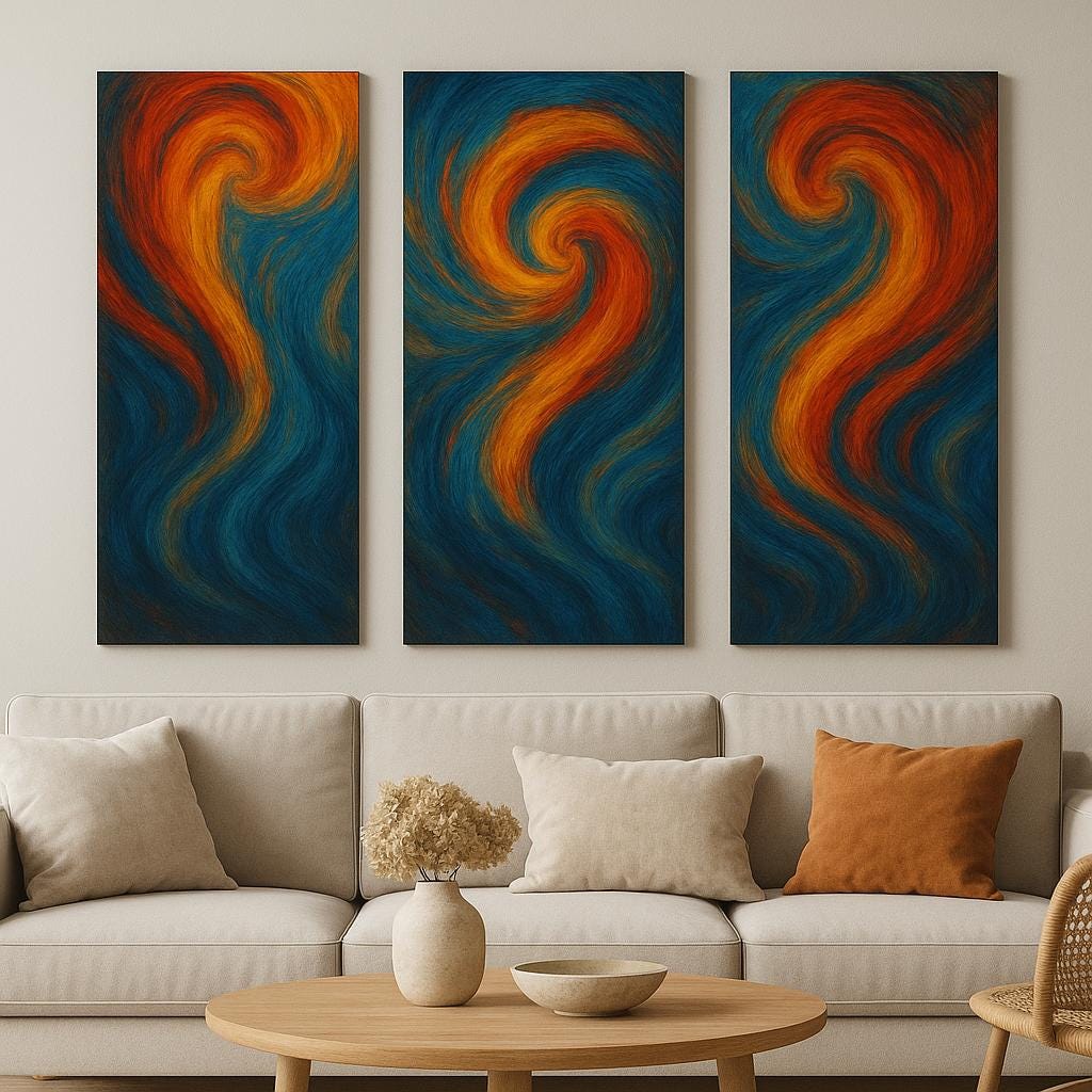 Abstract Triptych Wall Art Set – 3 Piece Swirl Painting | Modern Home Decor | Large Digital Download