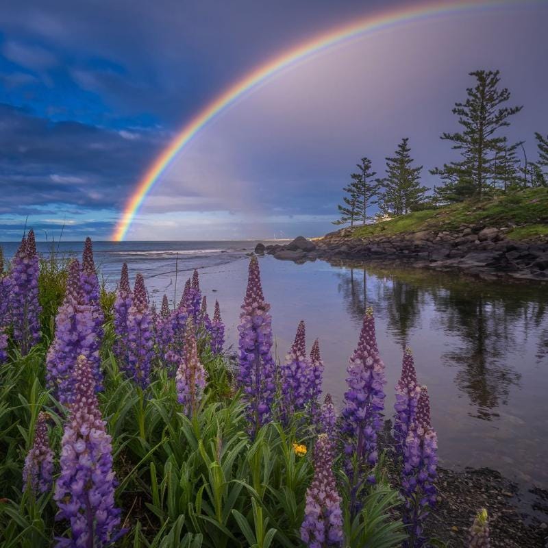 Breathtaking landscape with rainbow.