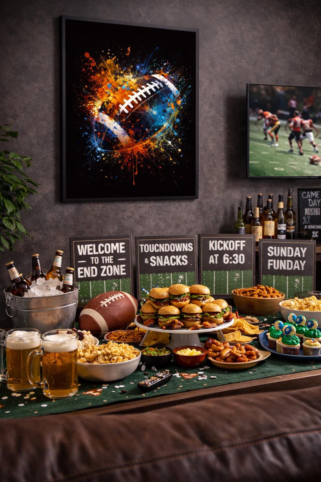 Abstract Football Wall Art, Game Day Paint Splatter Print, Modern Sports Decor, Super Bowl Party Digital Art