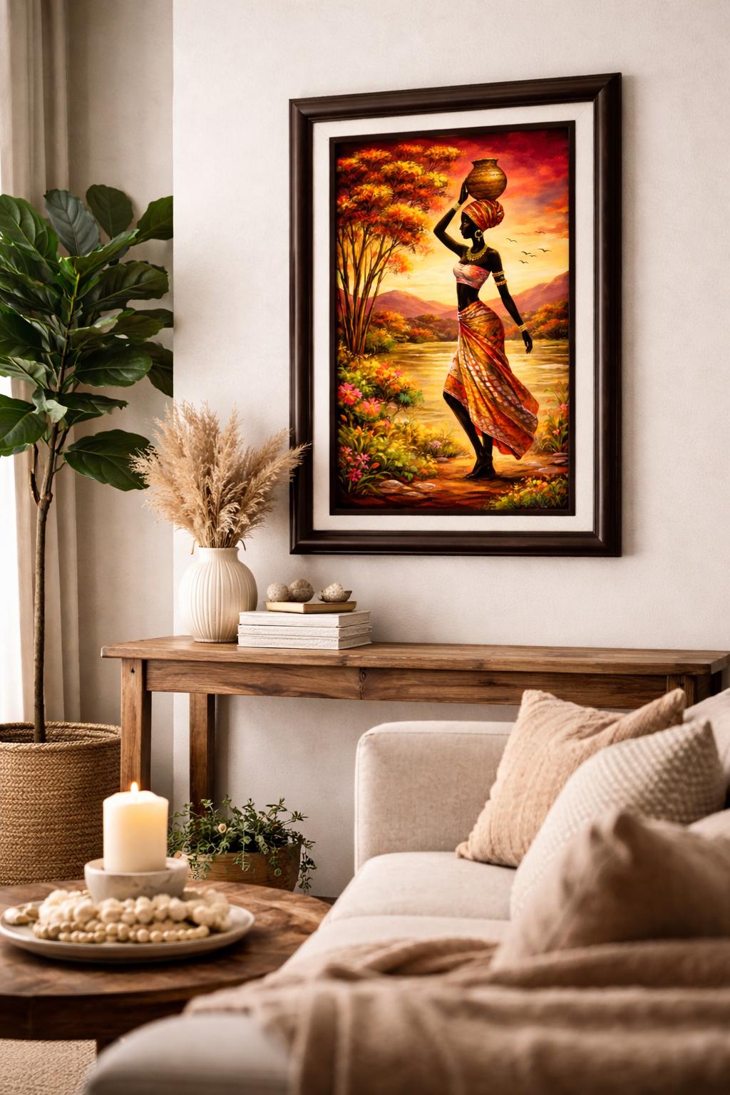 African Woman Sunset Painting | Afrocentric Home Decor (Digital Download)