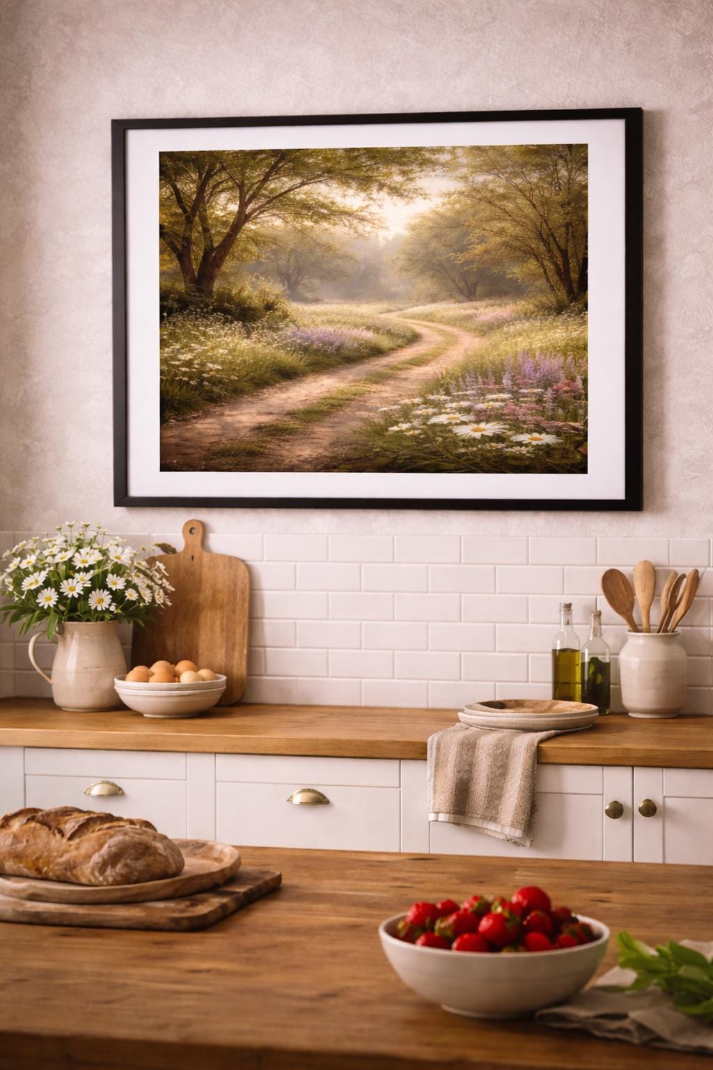 Country Path Wall Art, Wildflower Meadow Landscape, Spring Floral Road Art, Cottage Farmhouse Printable Digital Download