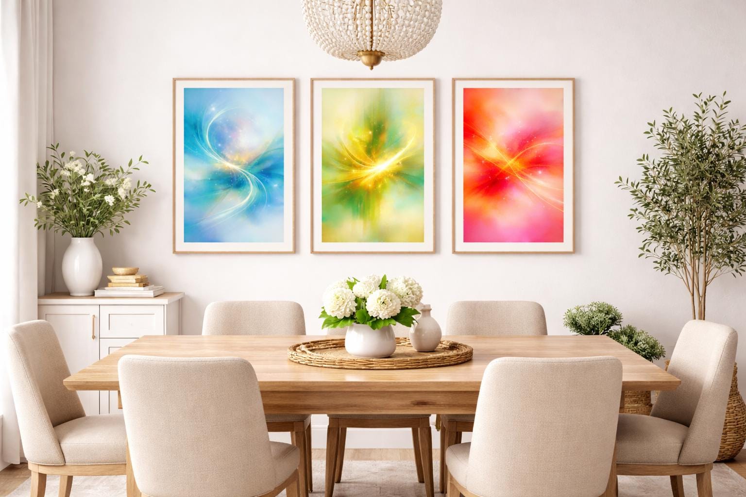 Abstract Triptych Wall Art Set, Blue Green Red, Modern Home Decor (Digital Download)